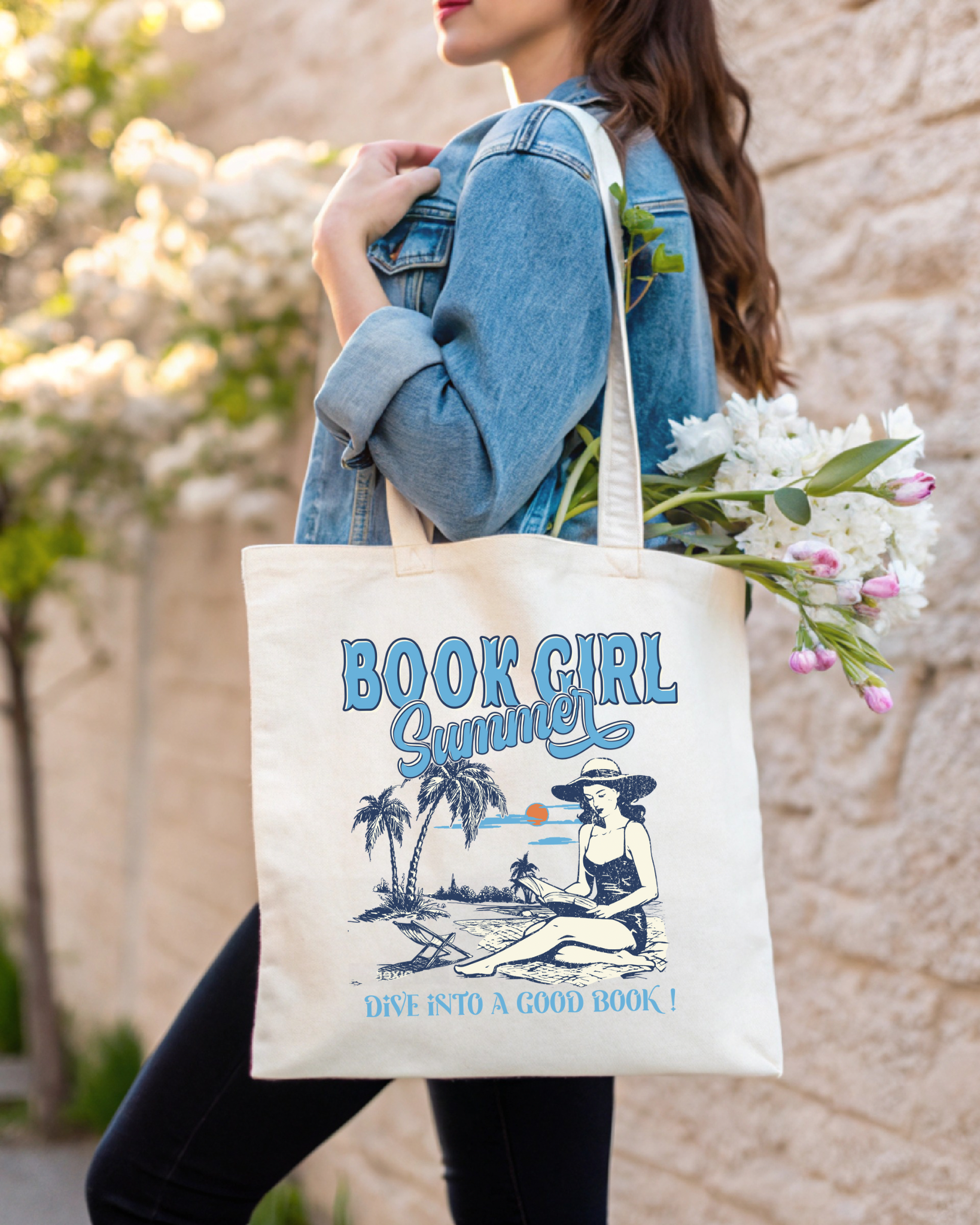 Book Girl Summer Canvas Tote Bag