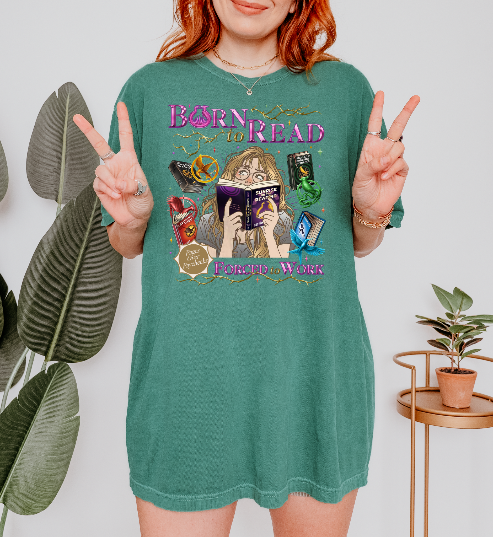 Born to Read Forced to Work - Hunger Games Series - Comfort Colors Bookish Tshirt