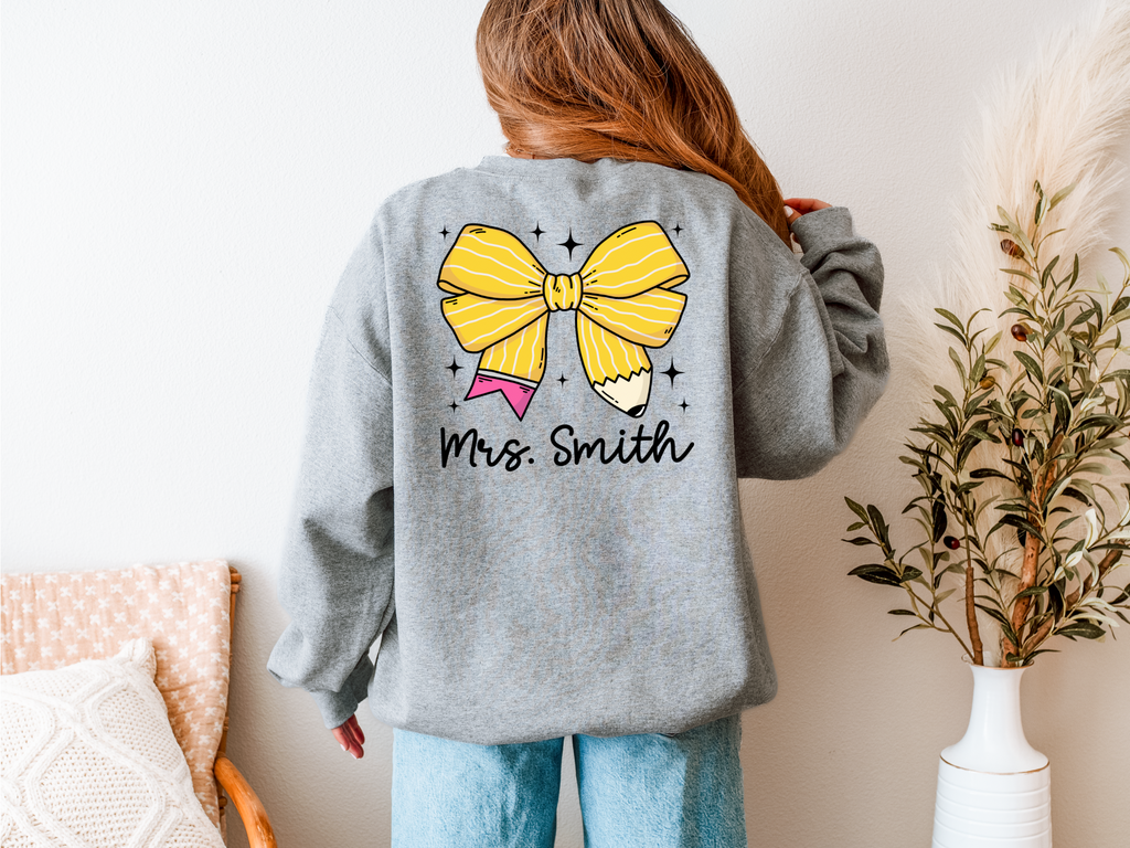 Teacher Pencil Bow Sweatshirt
