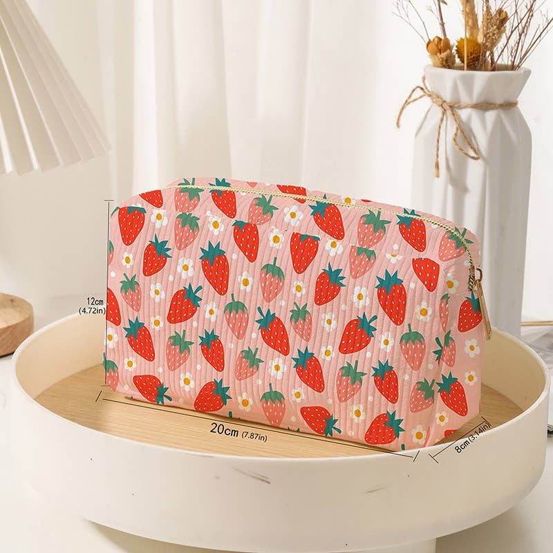 Custom Embroidered Makeup Bag - Strawberry Patern