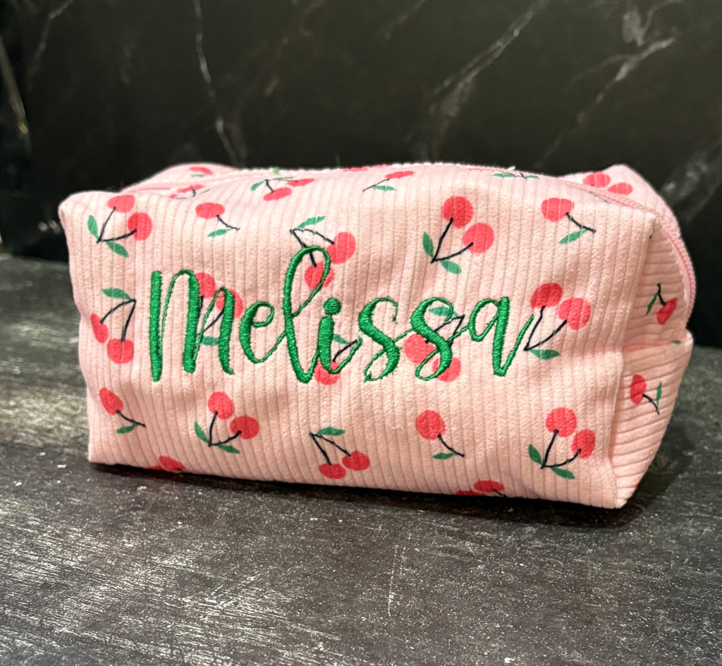 Personalized Embroidered Cherry Makeup Bag