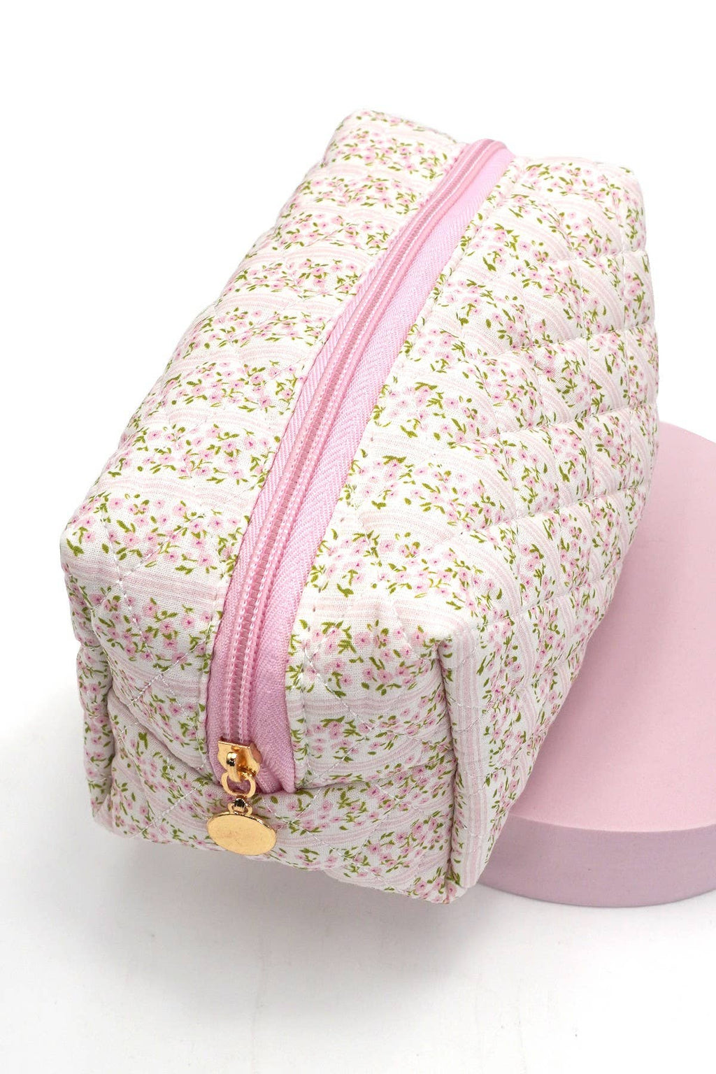 Custom Embroidered Makeup Bag - Pink Floral Striped