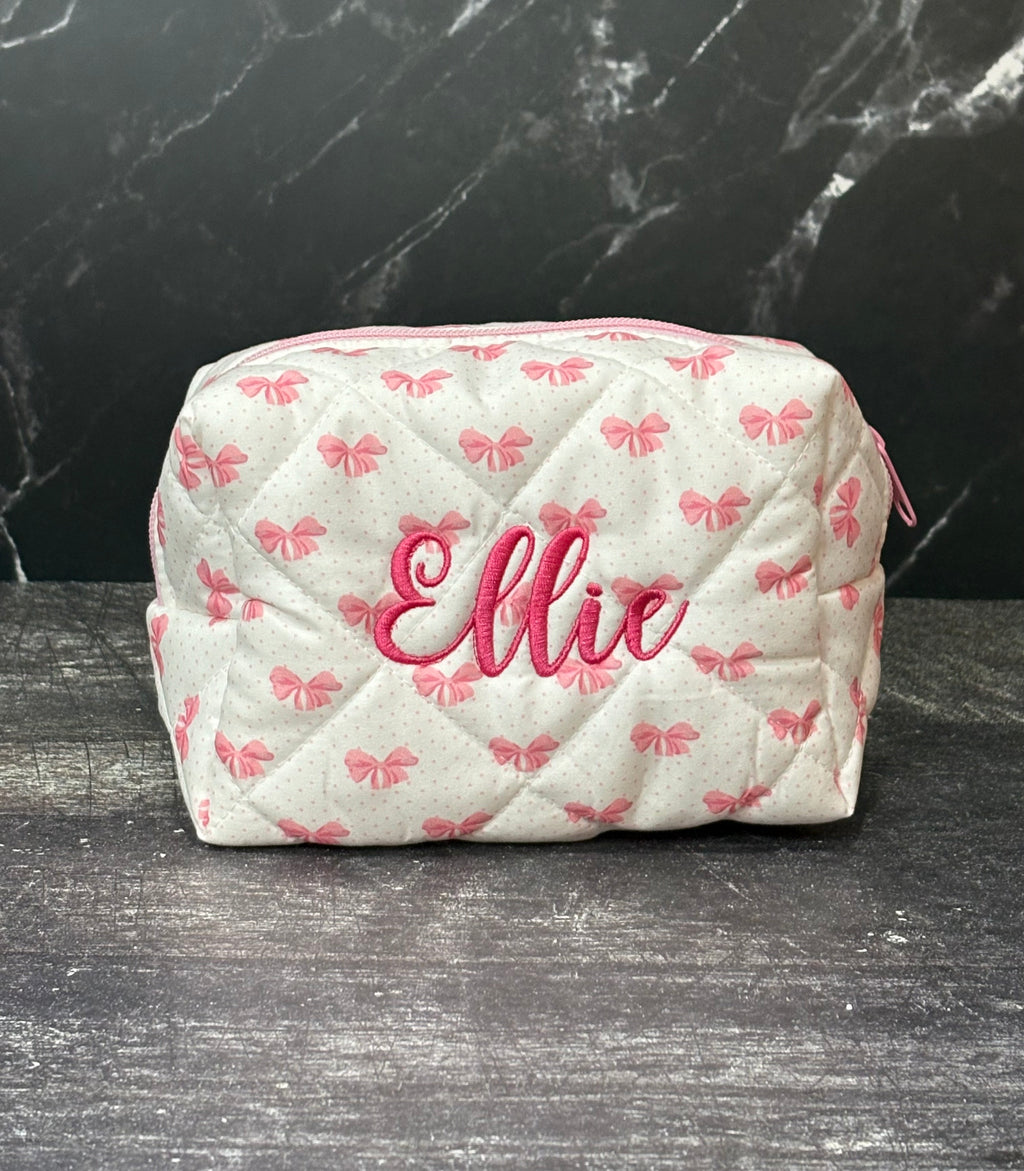 Custom Embroidered Makeup Bag - Pink Bows