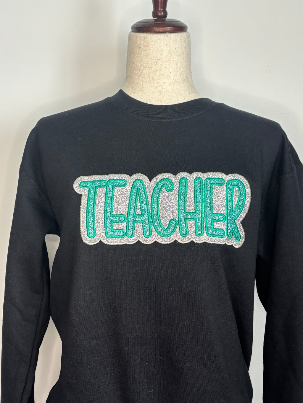 Embroidered Two Color “Teacher” Crew Neck Sweatshirt
