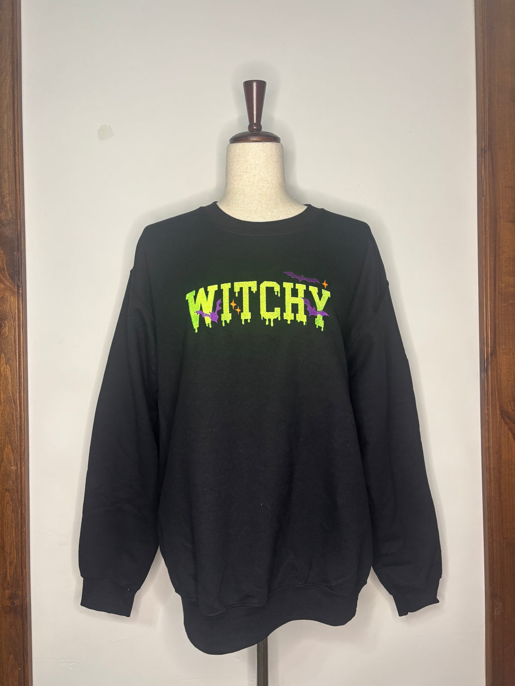 Embroidered “Witchy” Halloween Crew Neck Sweatshirt