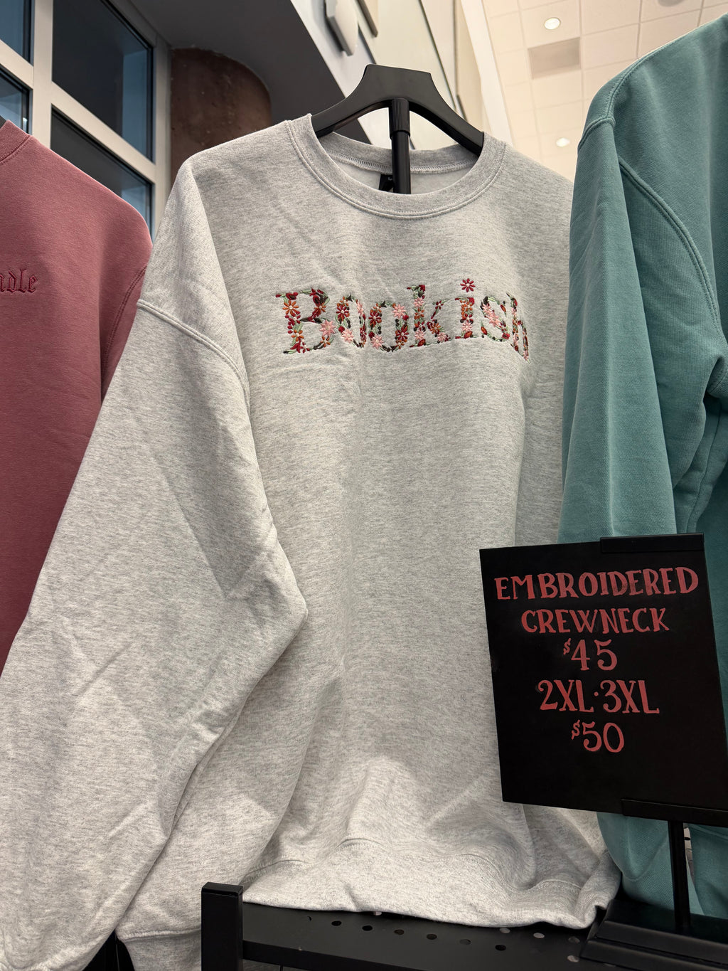 Bookish Floral Embroidered Crew Neck