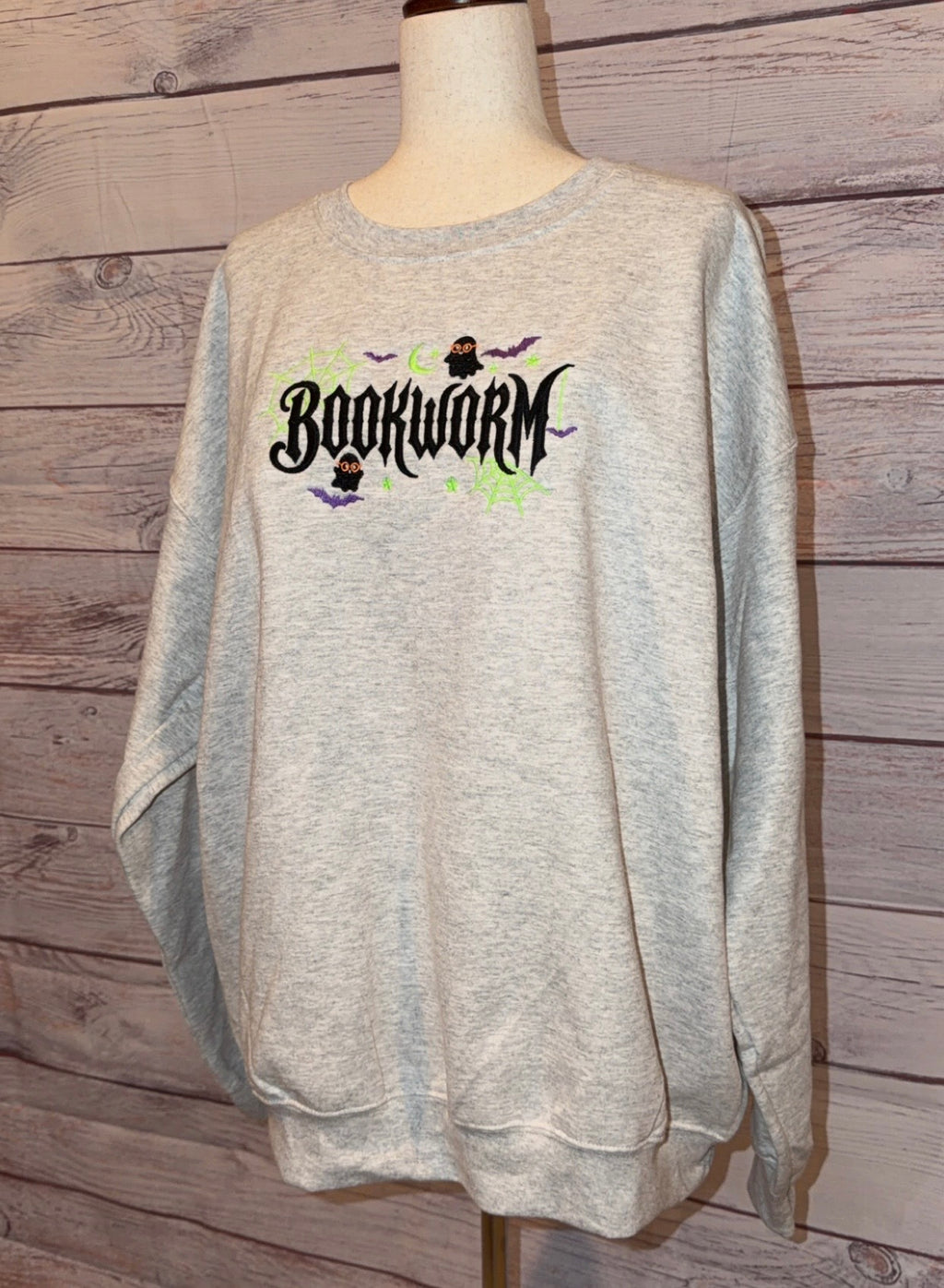 Bookworm Halloween Embroidered Crew Neck