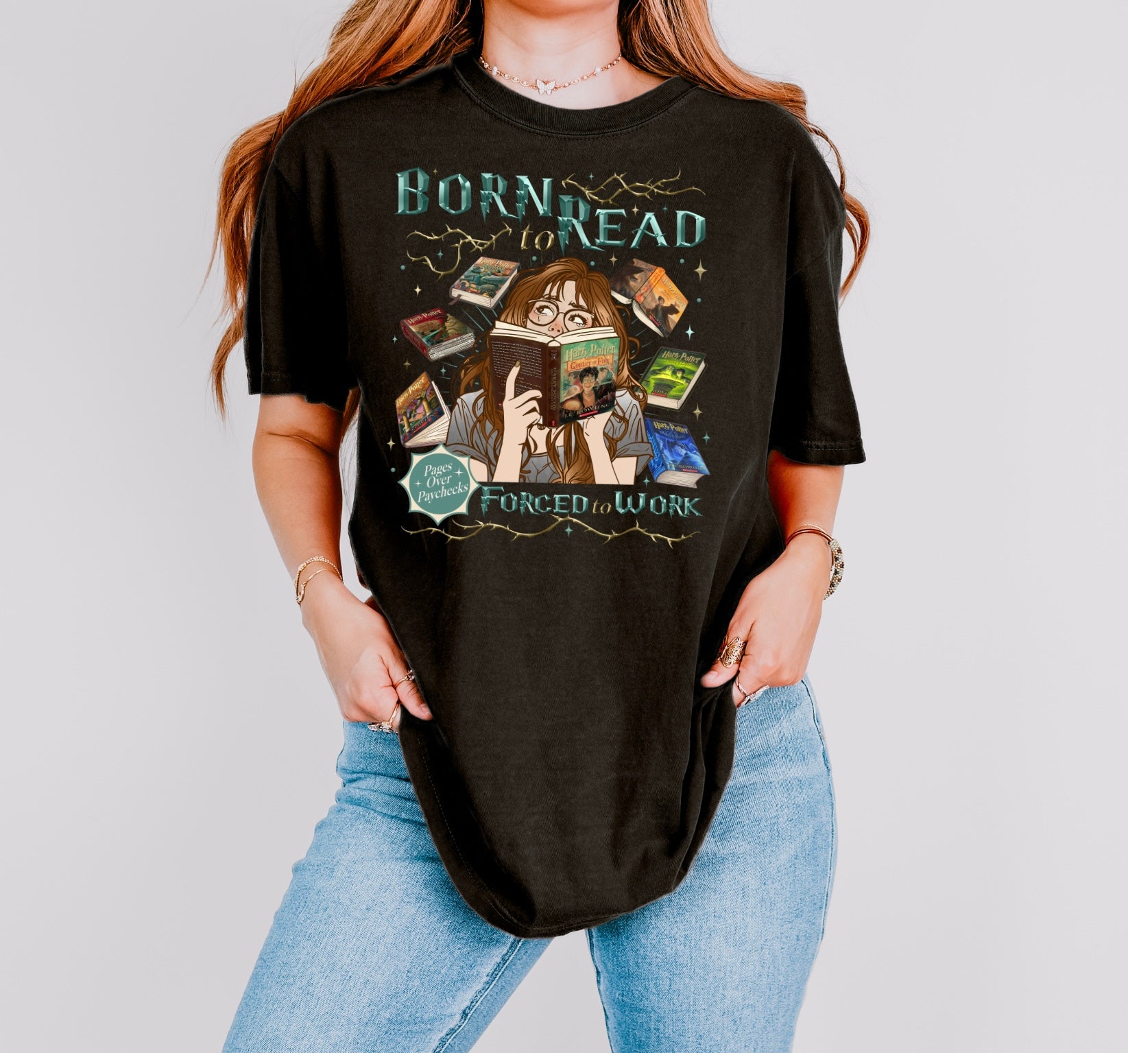 Born to Read Forced to Work - Harry Potter - Comfort Colors Bookish Tshirt