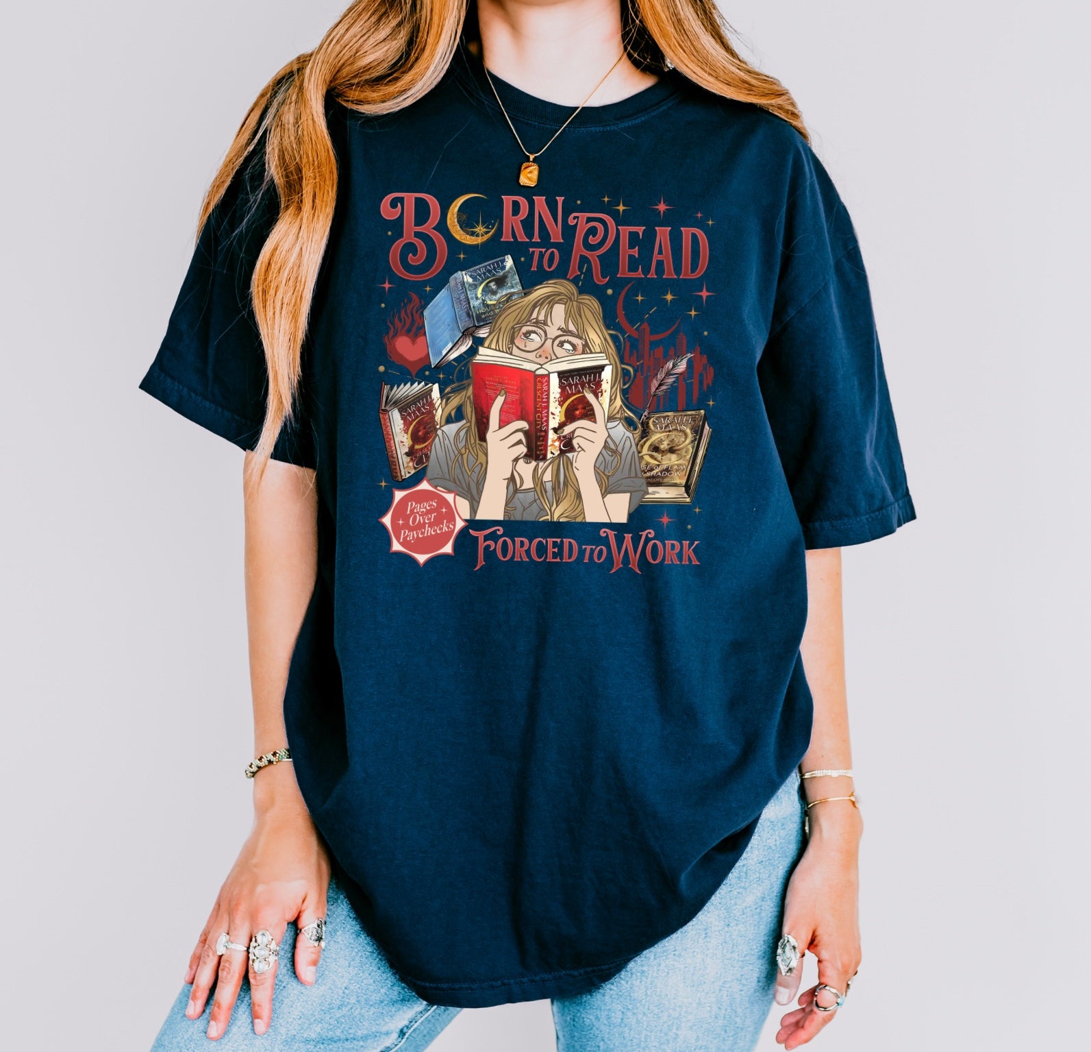 Born to Read Forced to Work - Crescent City - Comfort Colors Bookish Tshirt