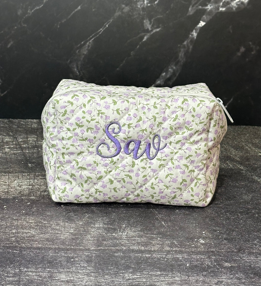 Custom Embroidered Makeup Bag - Purple Floral