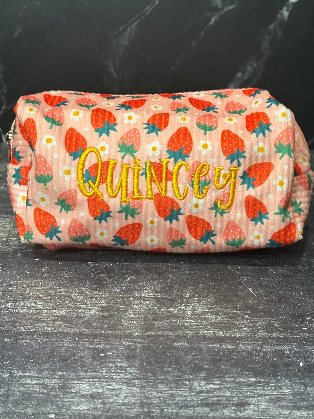 Custom Embroidered Makeup Bag - Strawberry Patern