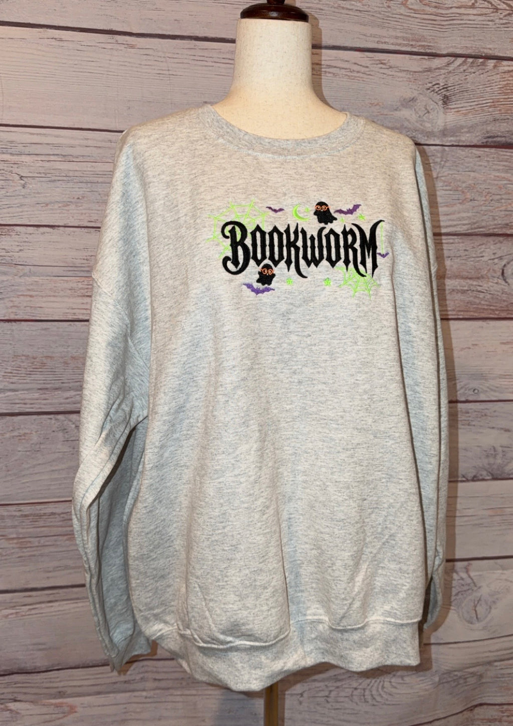 Bookworm Halloween Embroidered Crew Neck