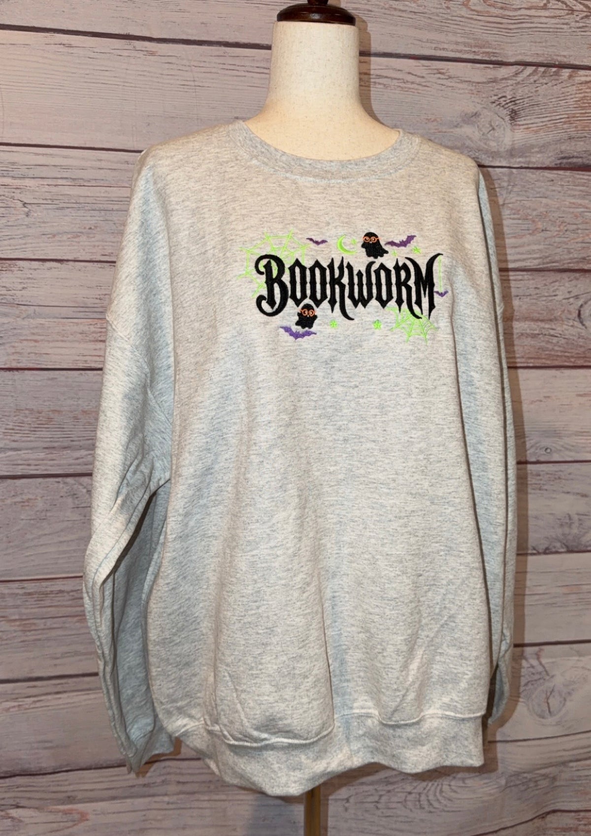 Bookworm Halloween Embroidered Crew Neck