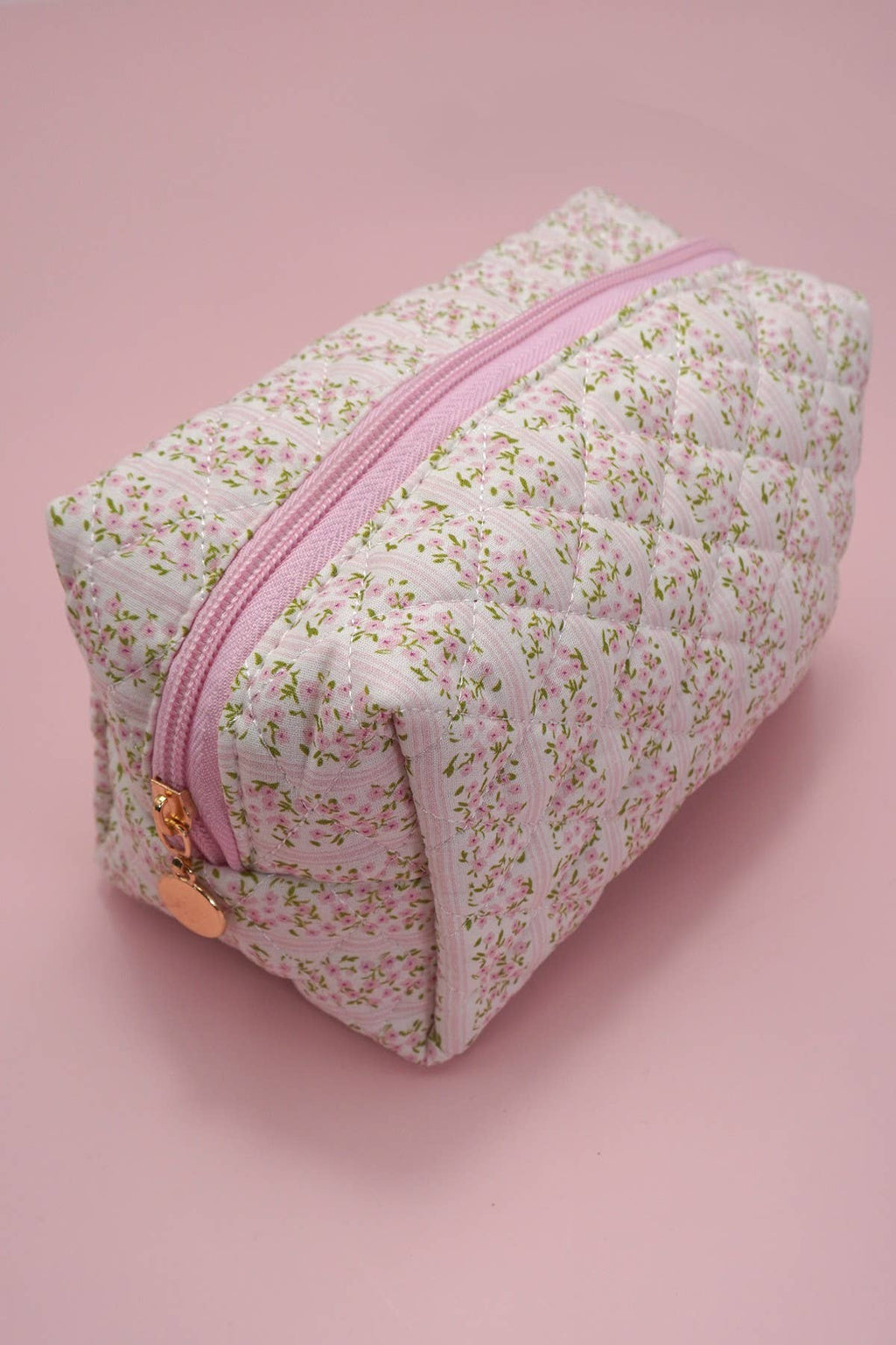 Custom Embroidered Makeup Bag - Pink Floral Striped
