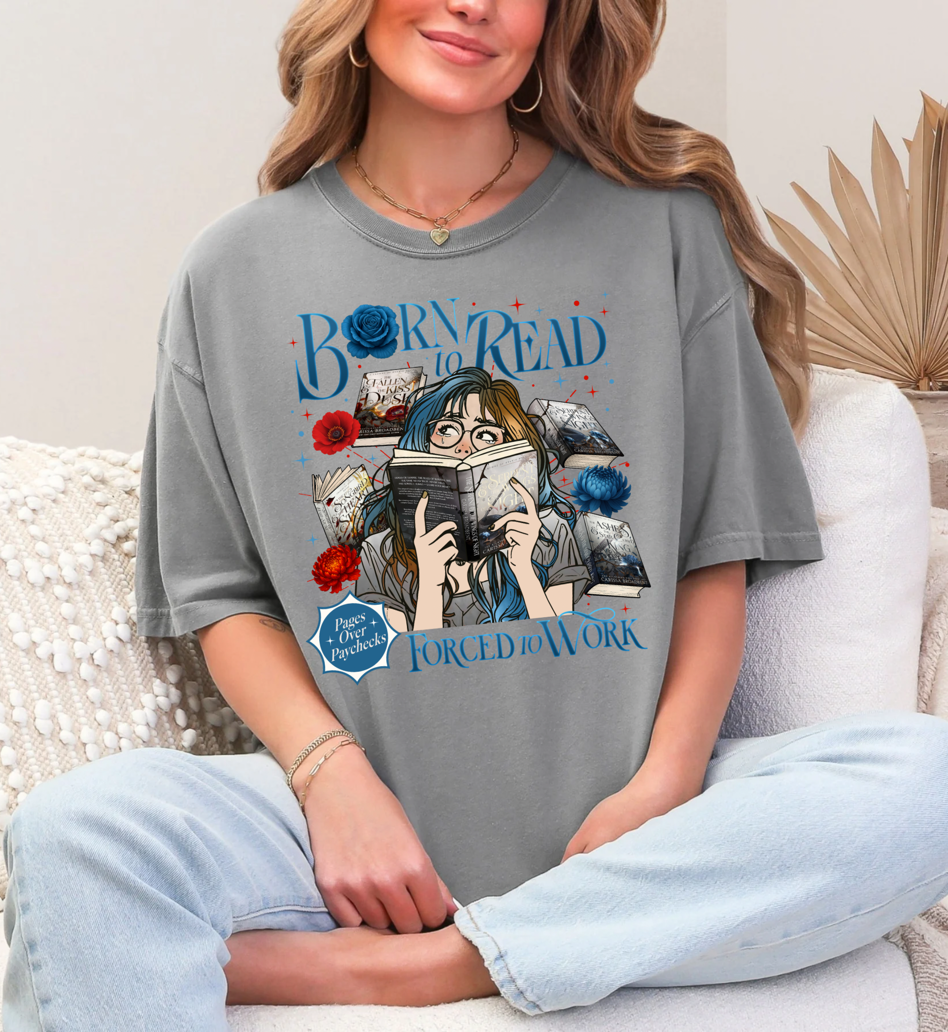 Born to Read Forced to Work - Serpent & The Wings of Night - Comfort Colors Bookish Tshirt