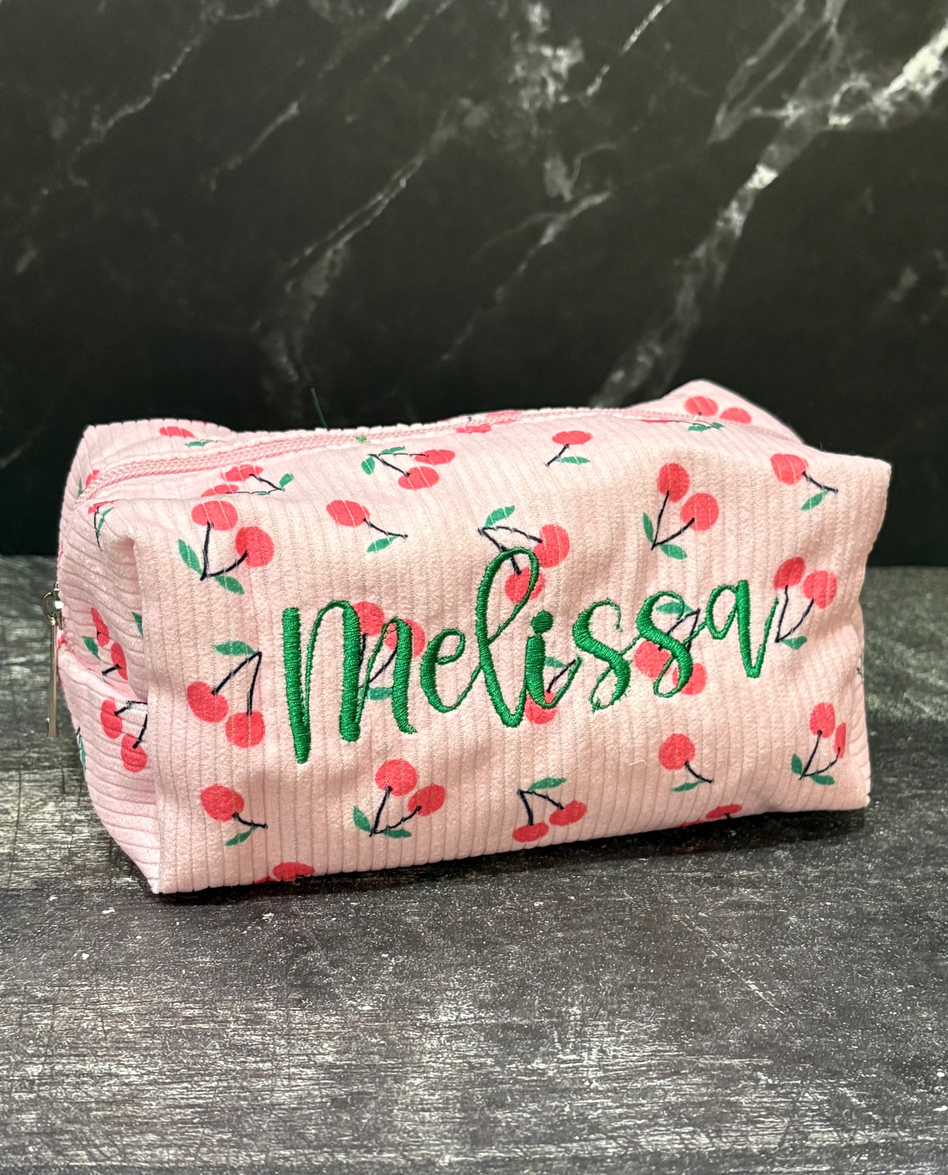 Personalized Embroidered Cherry Makeup Bag