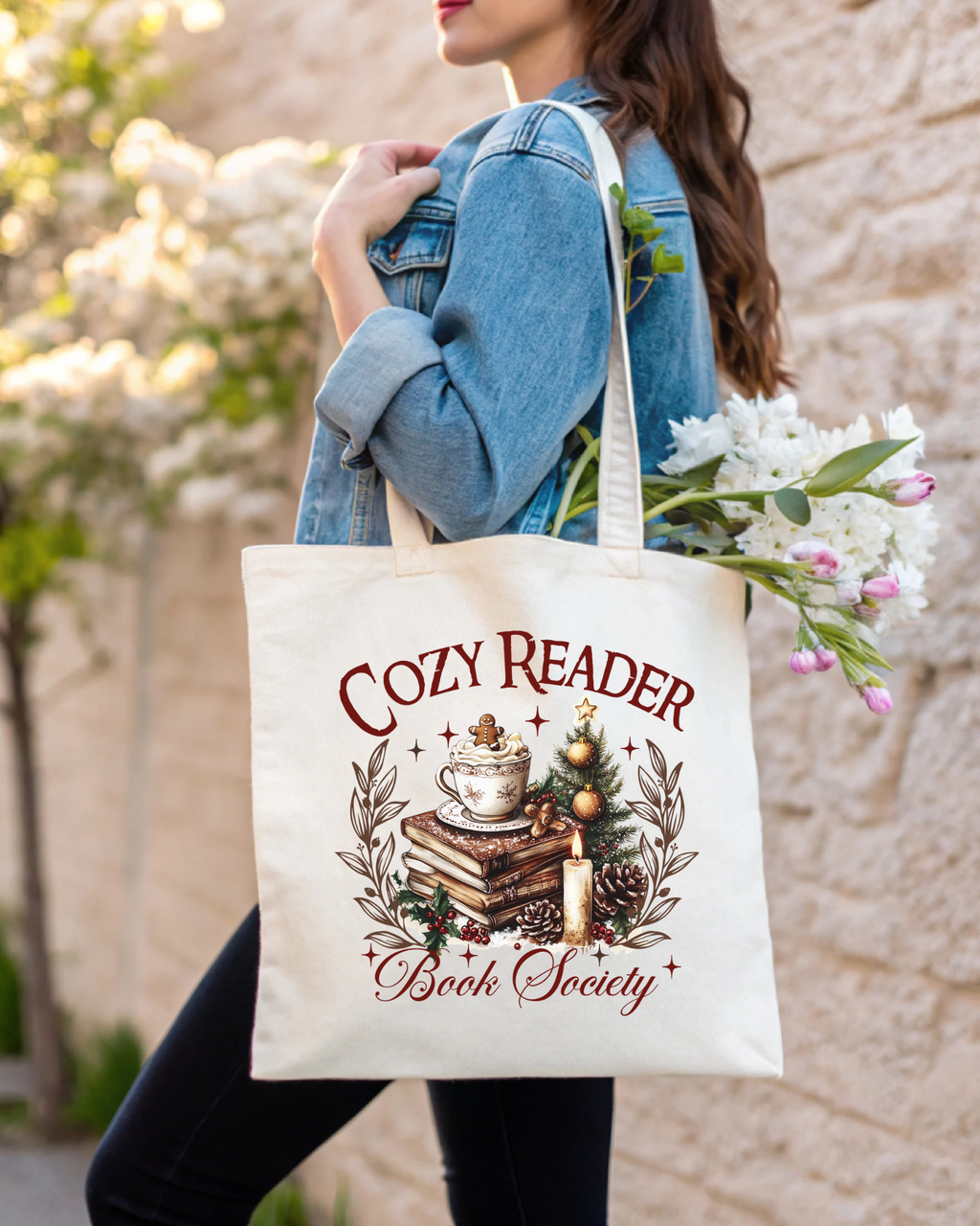 Cozy Reader Holiday Tote Bag