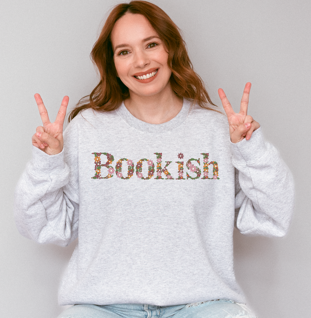 Bookish Floral Embroidered Crew Neck