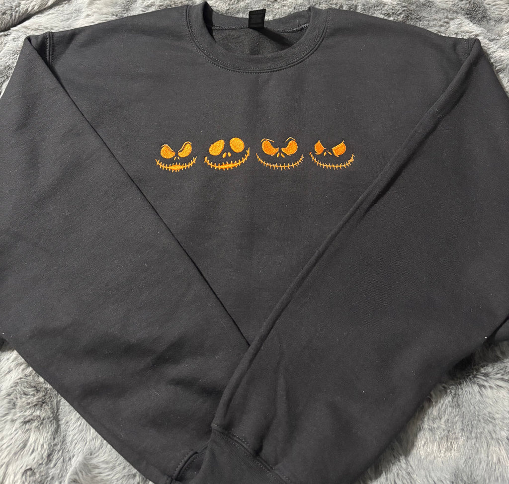 Embroidered Jack-O-Lantern Crew Neck Sweatshirt