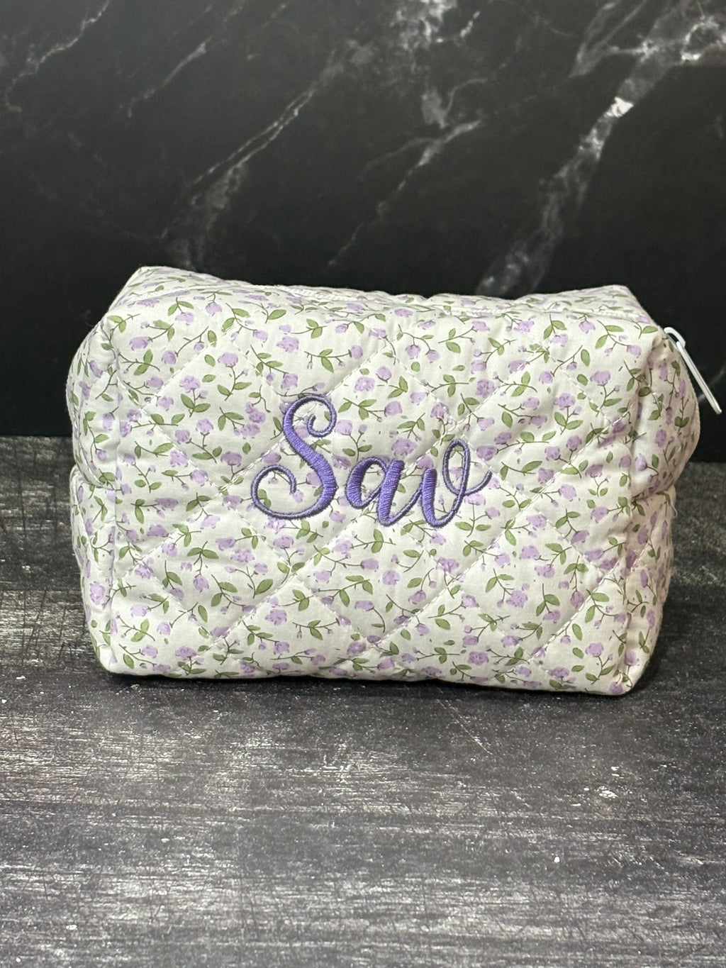 Custom Embroidered Makeup Bag - Purple Floral