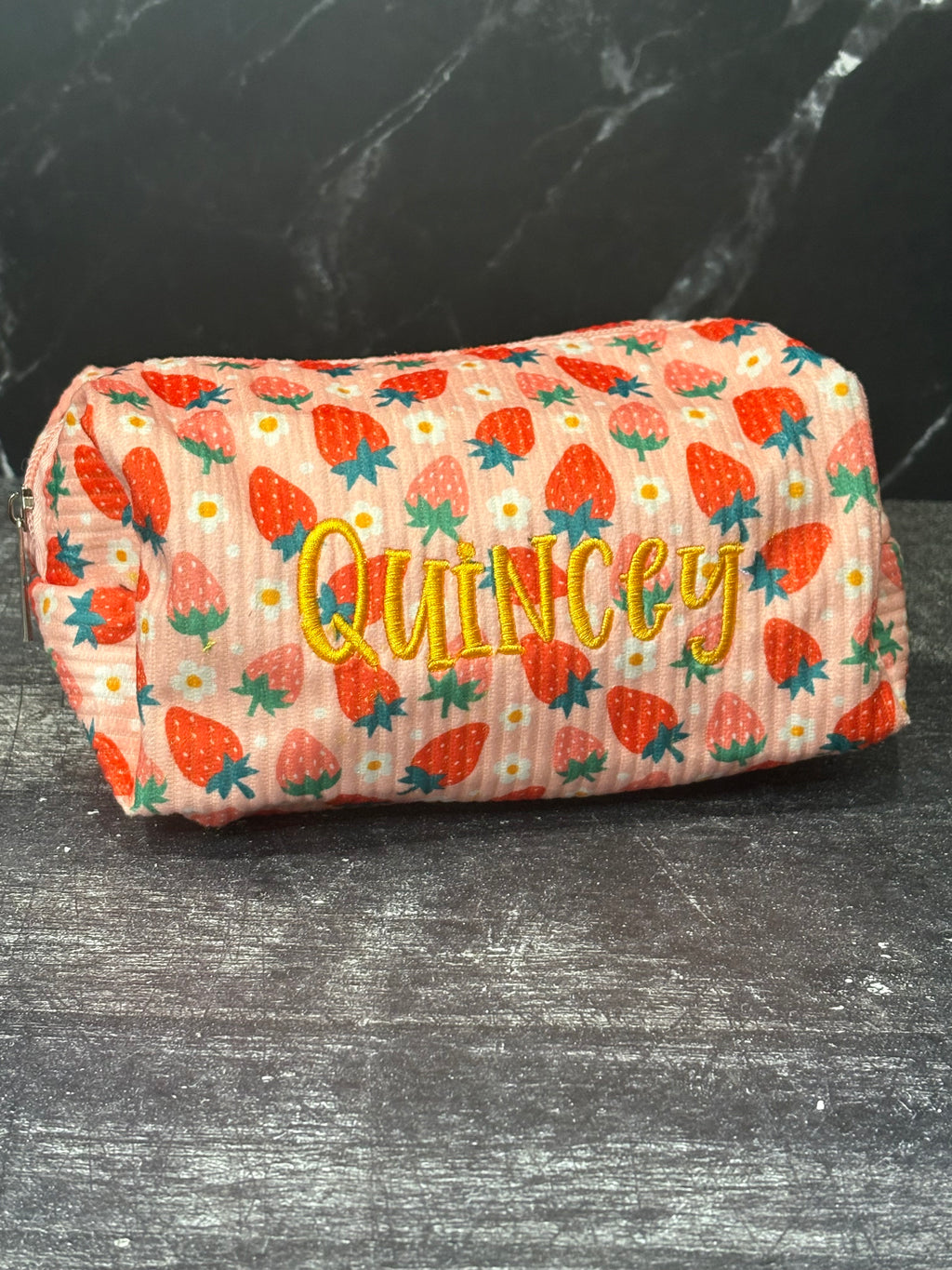 Custom Embroidered Makeup Bag - Strawberry Patern