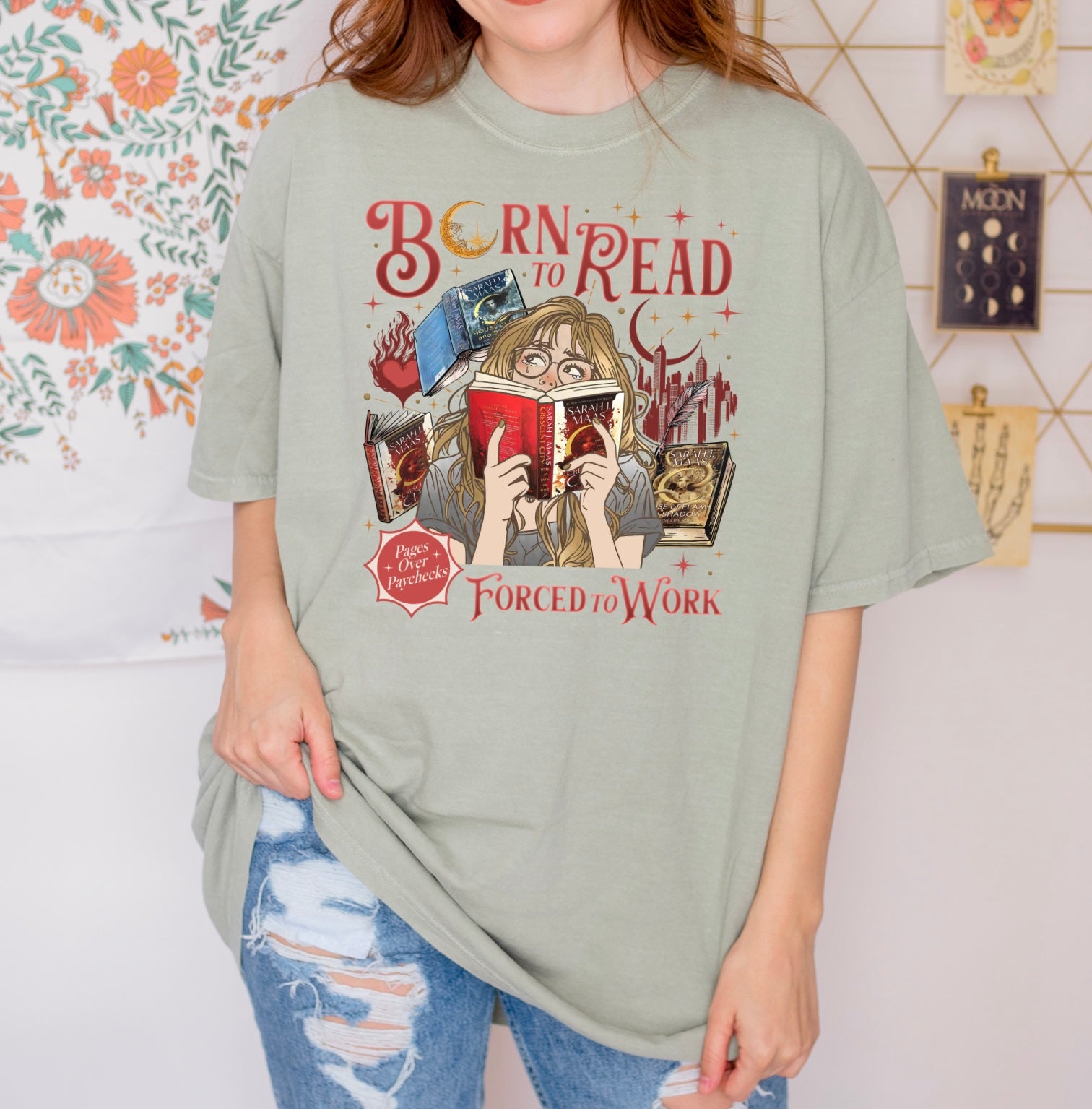 Born to Read Forced to Work - Crescent City - Comfort Colors Bookish Tshirt