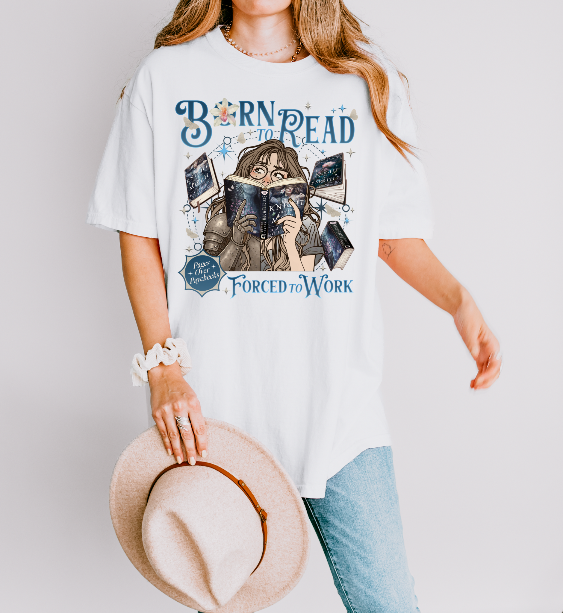 Born to Read Forced to Work - The Knight & The Moth - Comfort Colors Bookish Tshirt