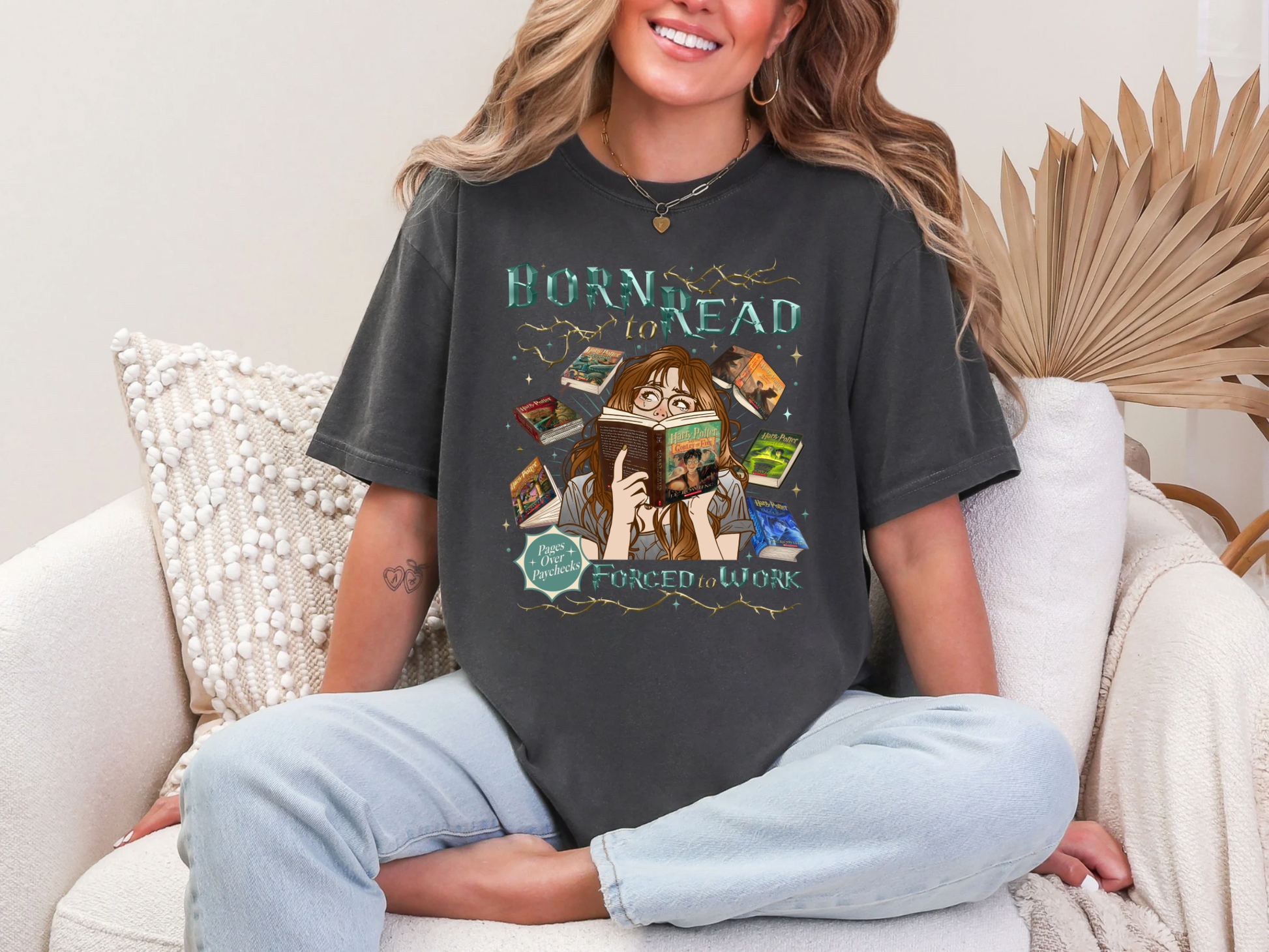 Born to Read Forced to Work - Harry Potter - Comfort Colors Bookish Tshirt
