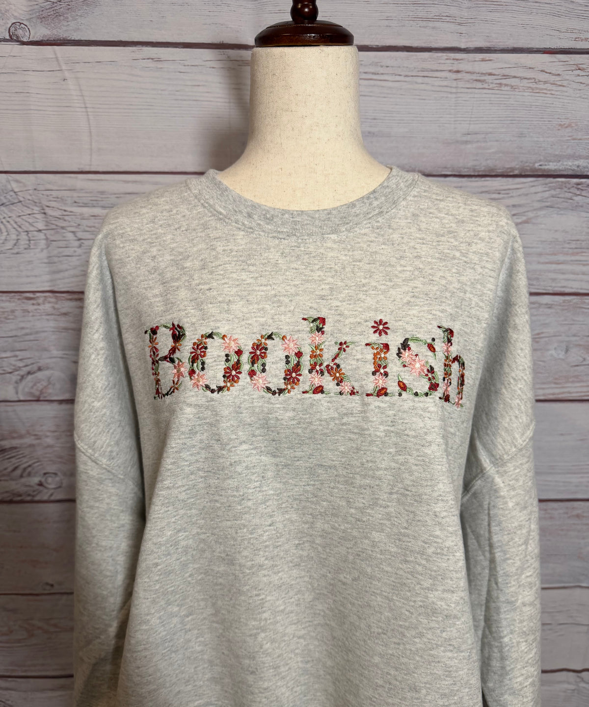 Bookish Floral Embroidered Crew Neck