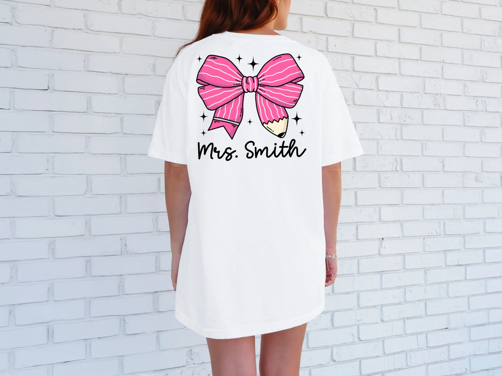 Teacher Pencil Bow Tshirt