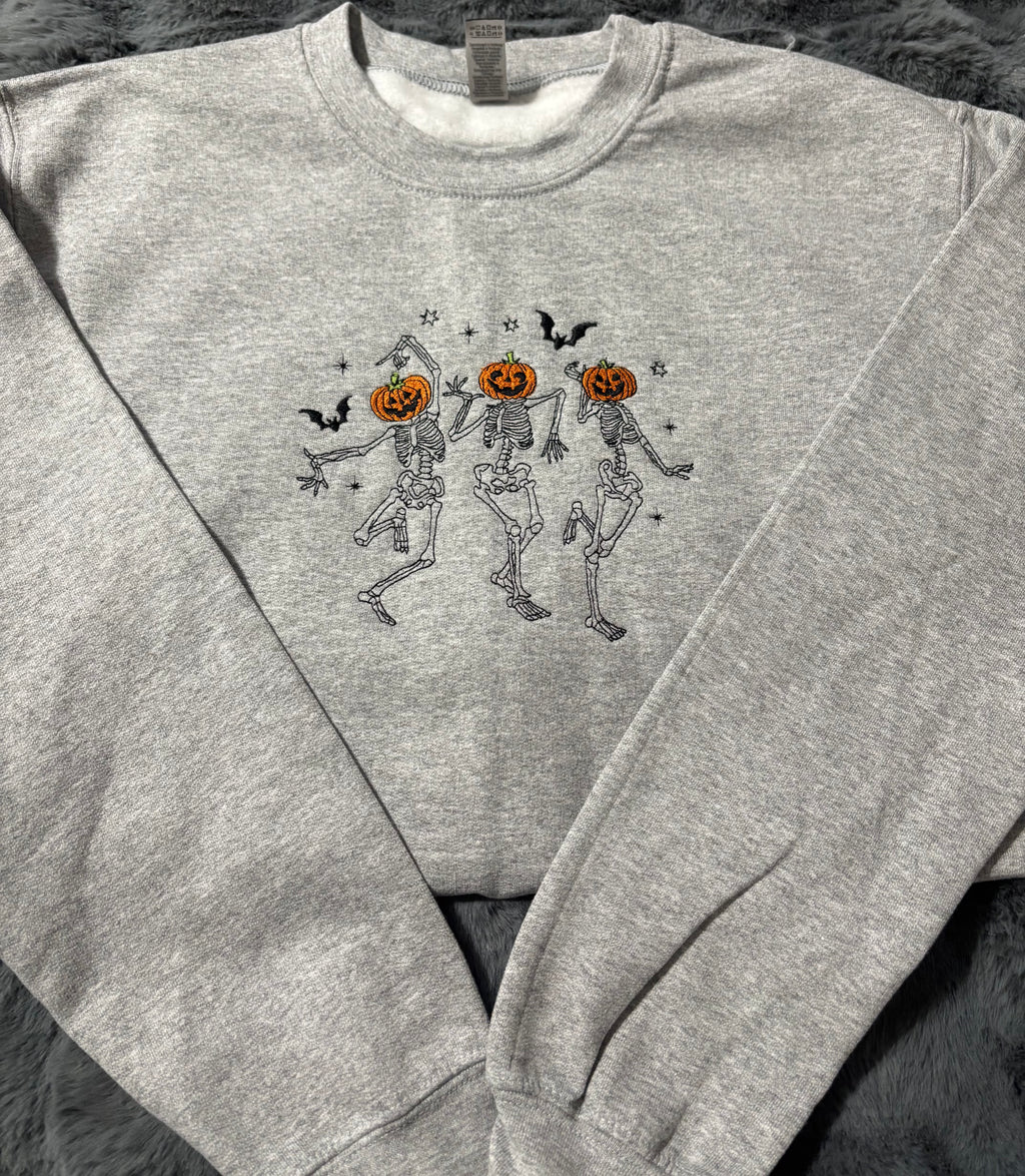 Embroidered Skeleton Crew Neck Sweatshirt