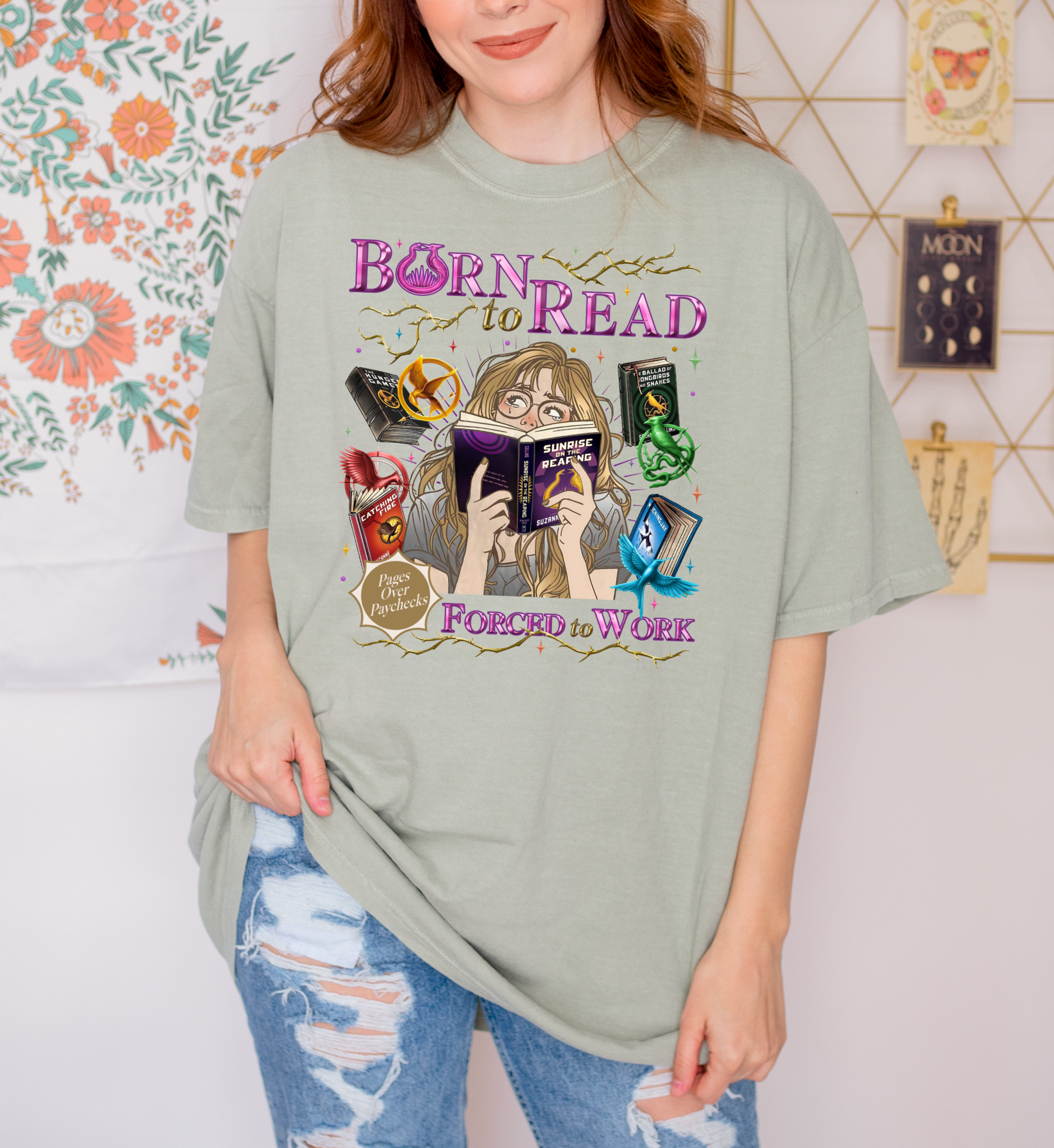 Born to Read Forced to Work - Hunger Games Series - Comfort Colors Bookish Tshirt
