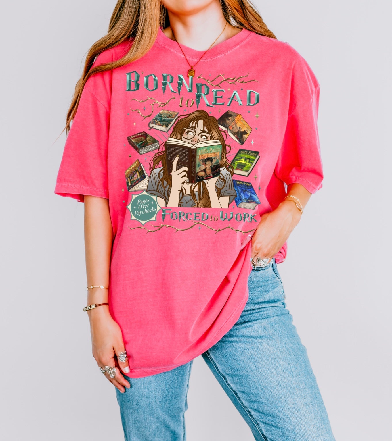 Born to Read Forced to Work - Harry Potter - Comfort Colors Bookish Tshirt
