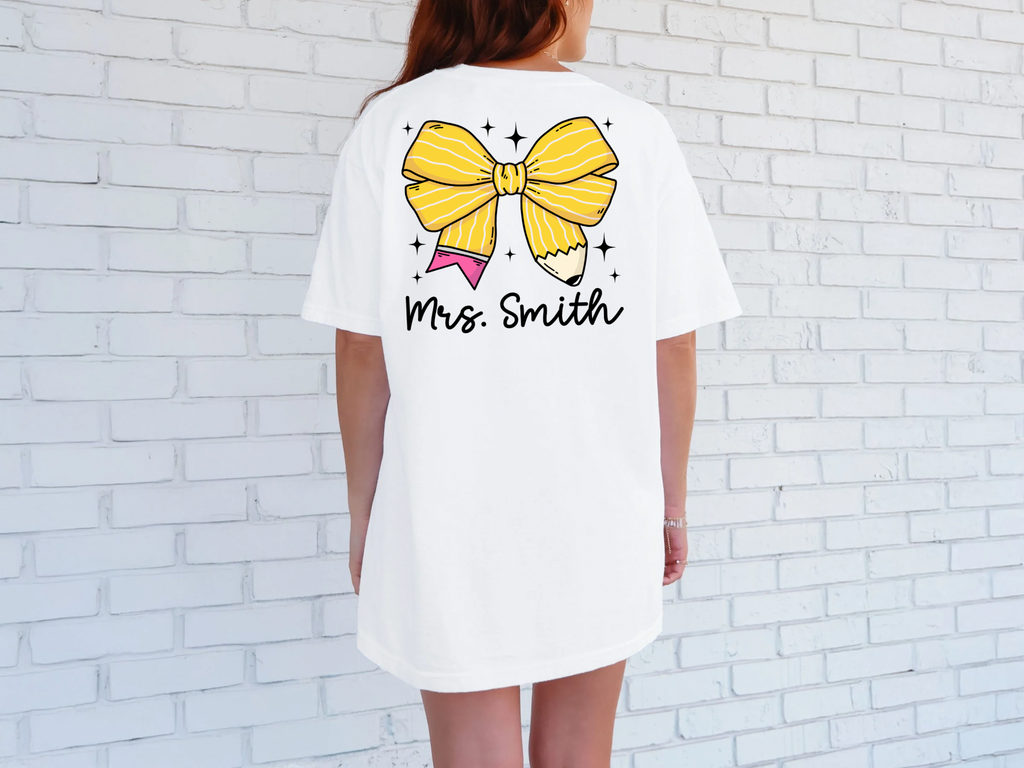 Teacher Pencil Bow Tshirt