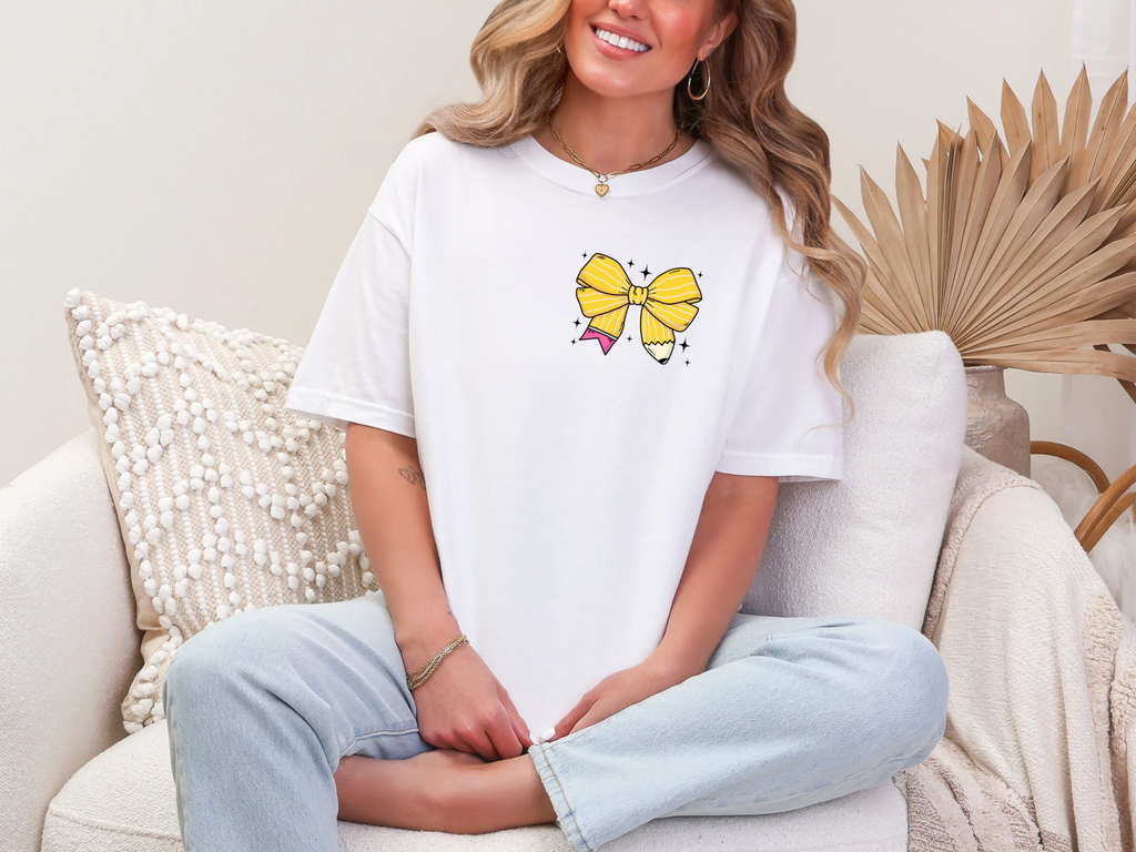 Teacher Pencil Bow Tshirt