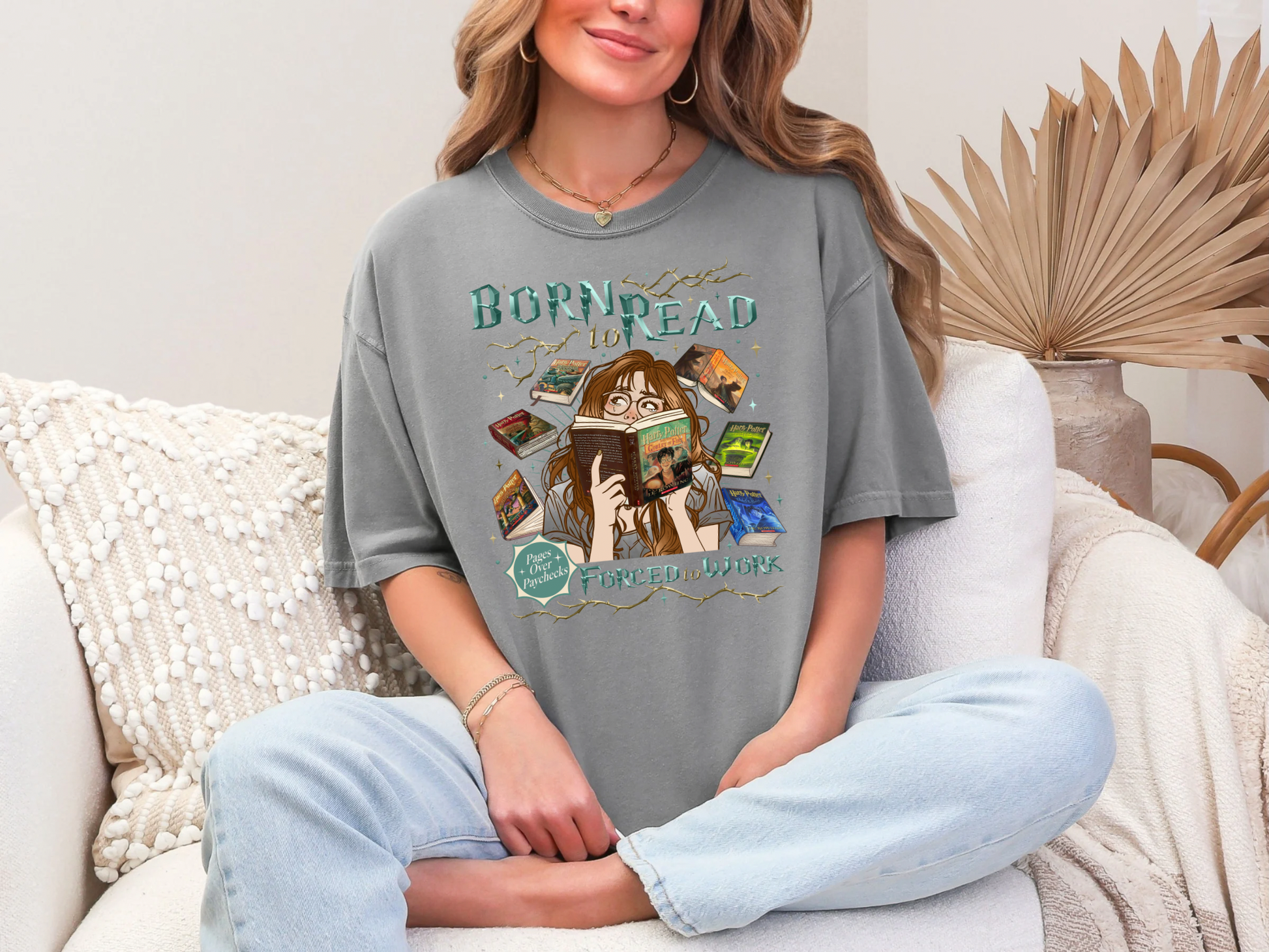Born to Read Forced to Work - Harry Potter - Comfort Colors Bookish Tshirt
