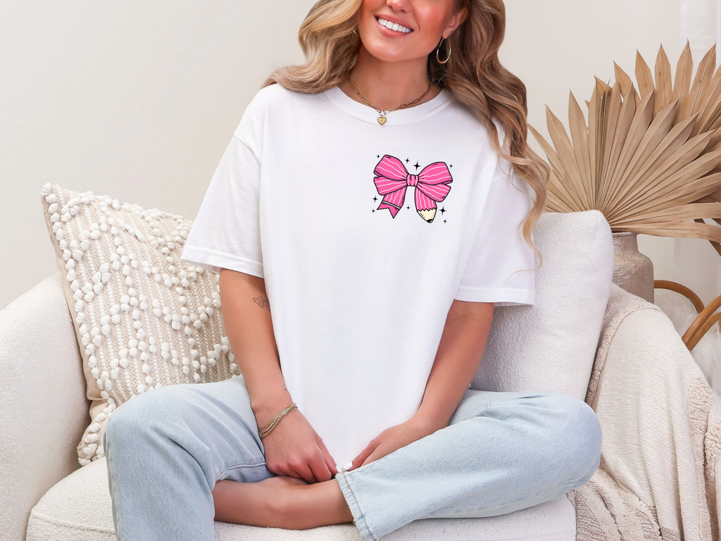 Teacher Pencil Bow Tshirt