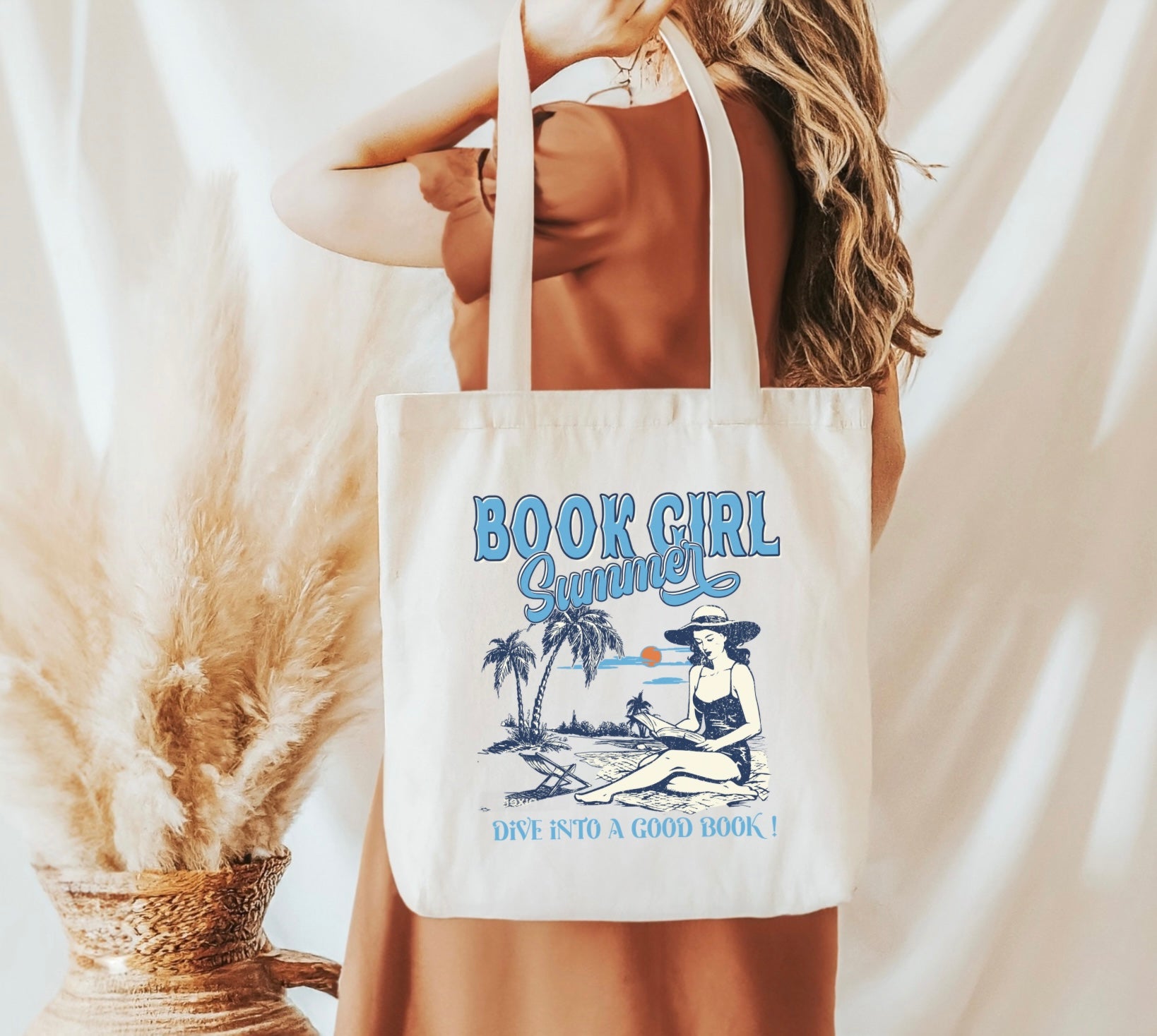 Book Girl Summer Canvas Tote Bag