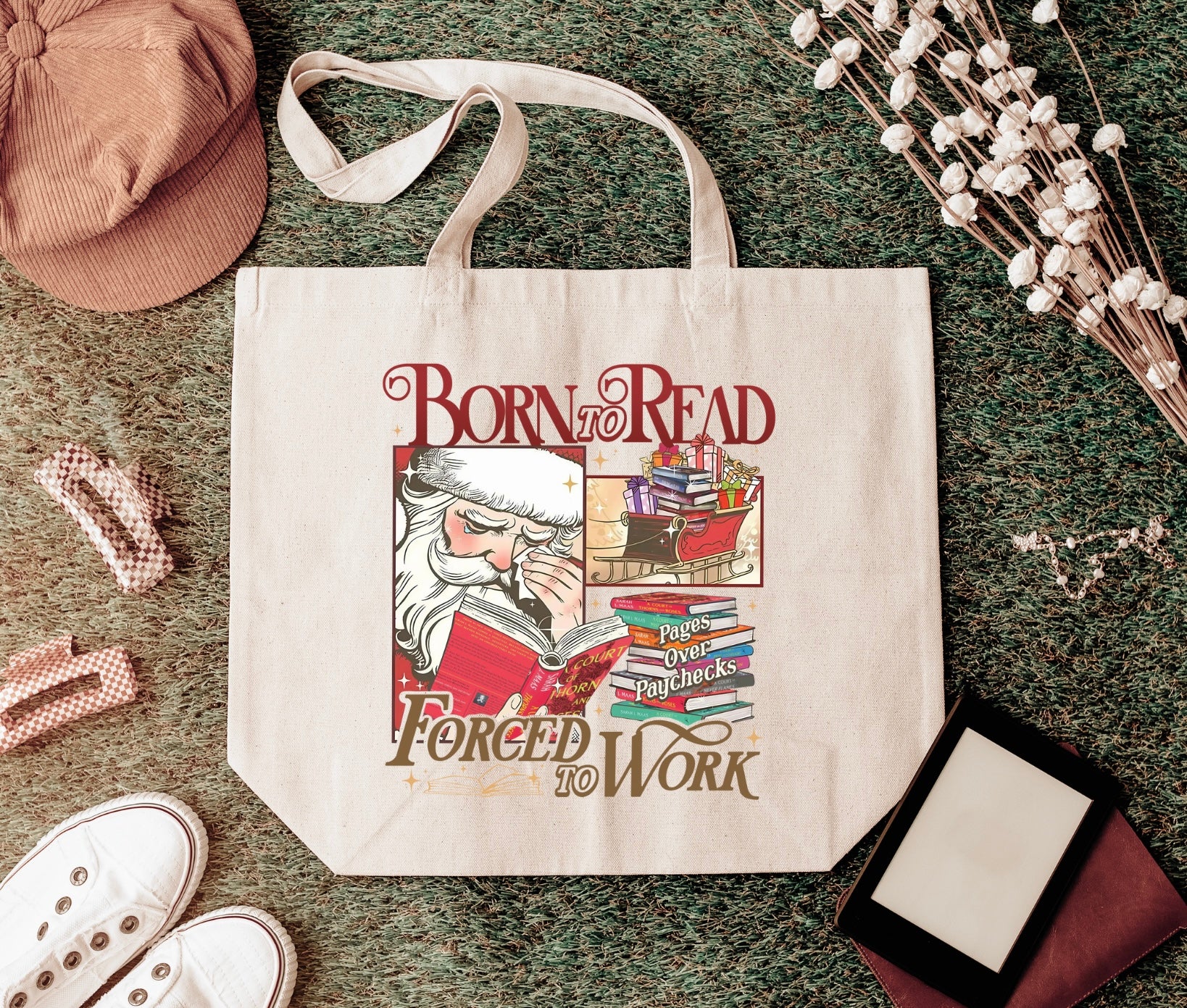 Born to Read Santa Tote Bag