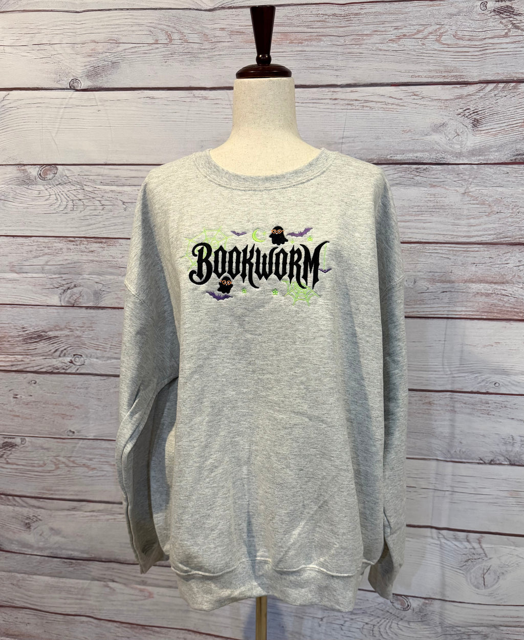 Bookworm Halloween Embroidered Crew Neck