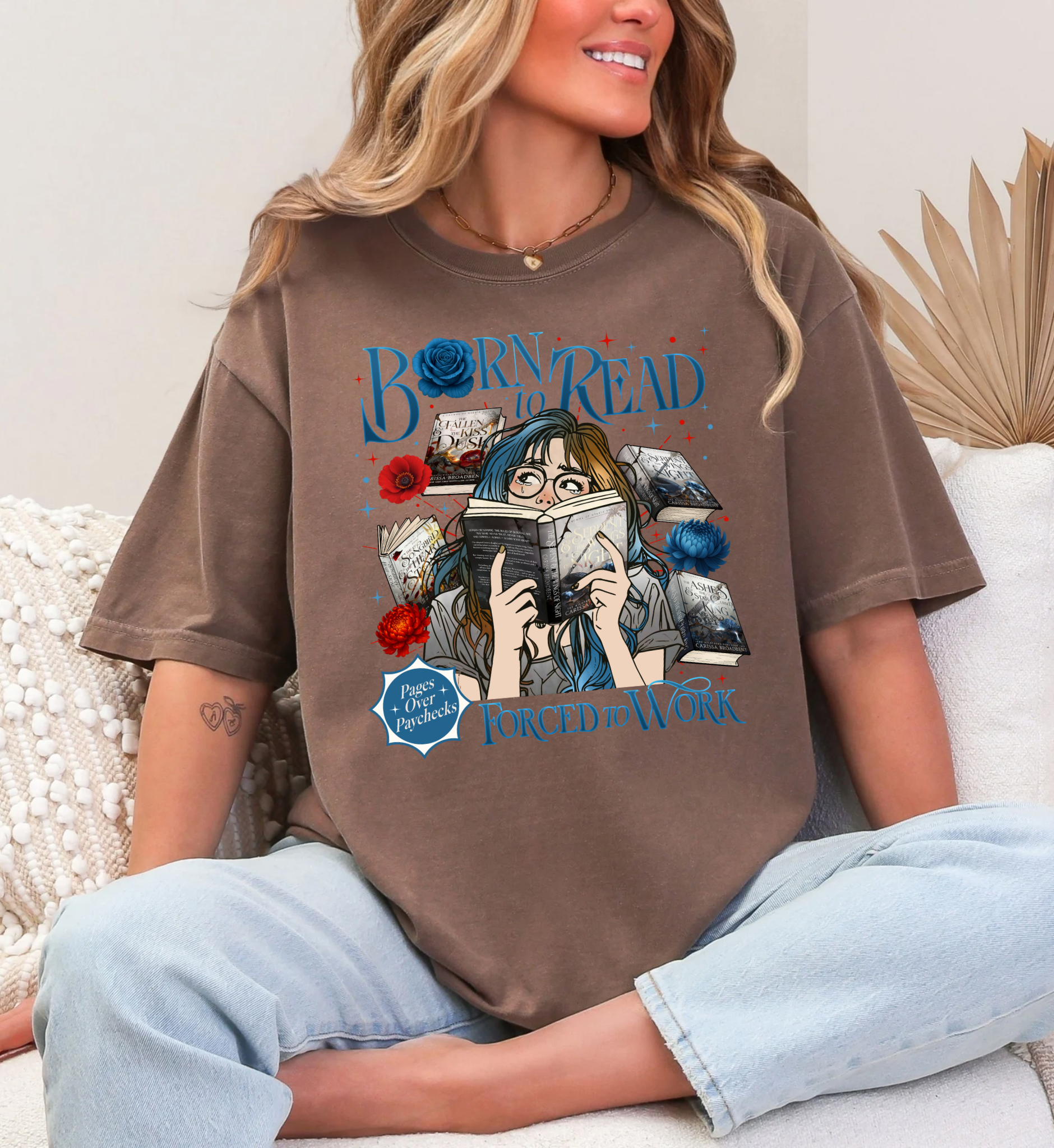 Born to Read Forced to Work - Serpent & The Wings of Night - Comfort Colors Bookish Tshirt