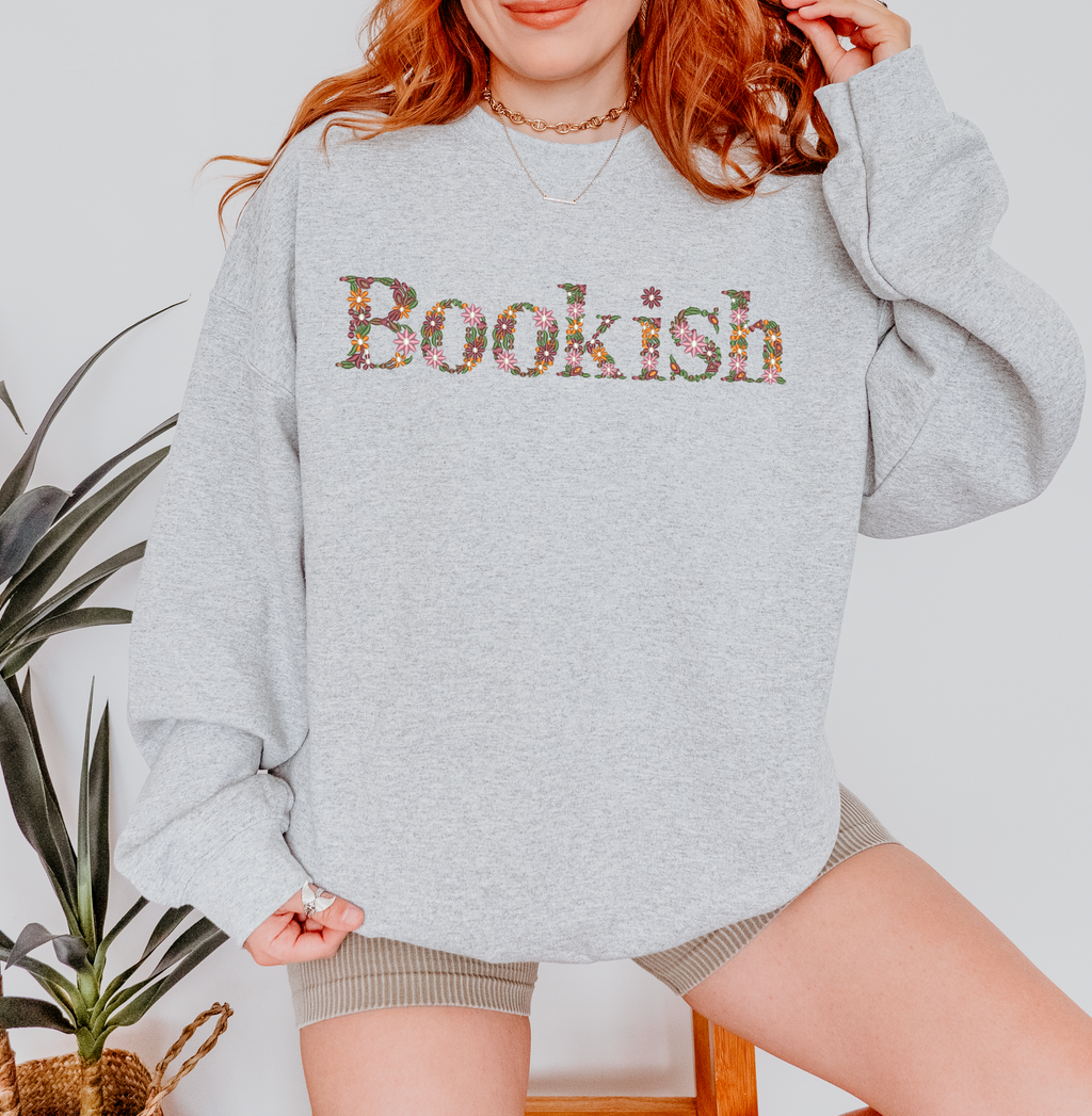 Bookish Floral Embroidered Crew Neck