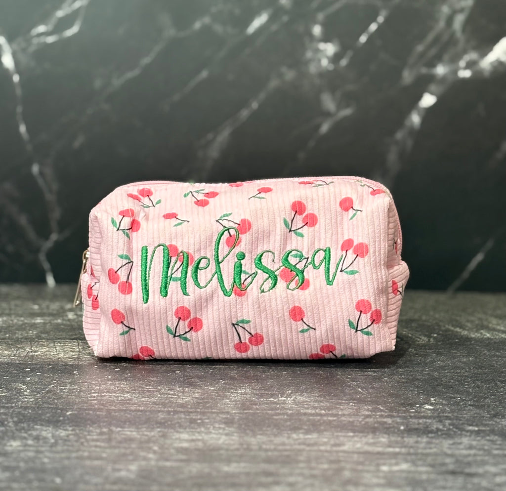 Personalized Embroidered Cherry Makeup Bag