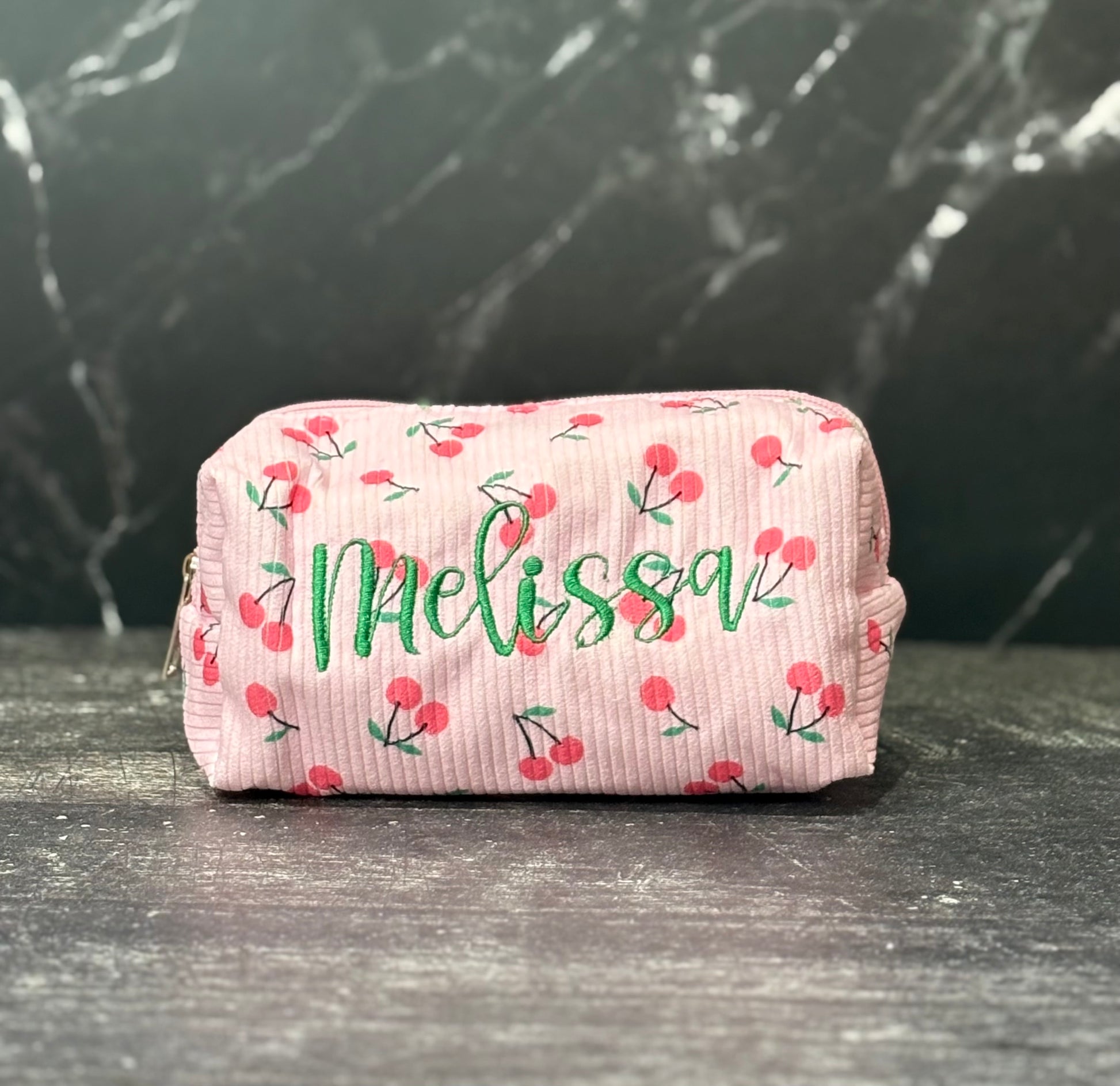 Personalized Embroidered Cherry Makeup Bag