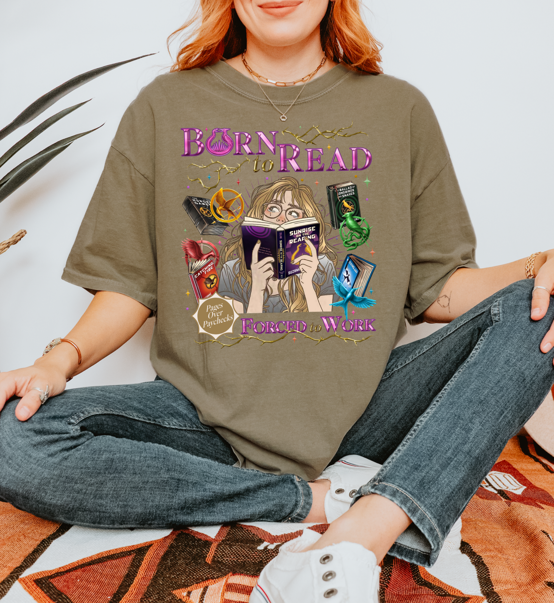 Born to Read Forced to Work - Hunger Games Series - Comfort Colors Bookish Tshirt