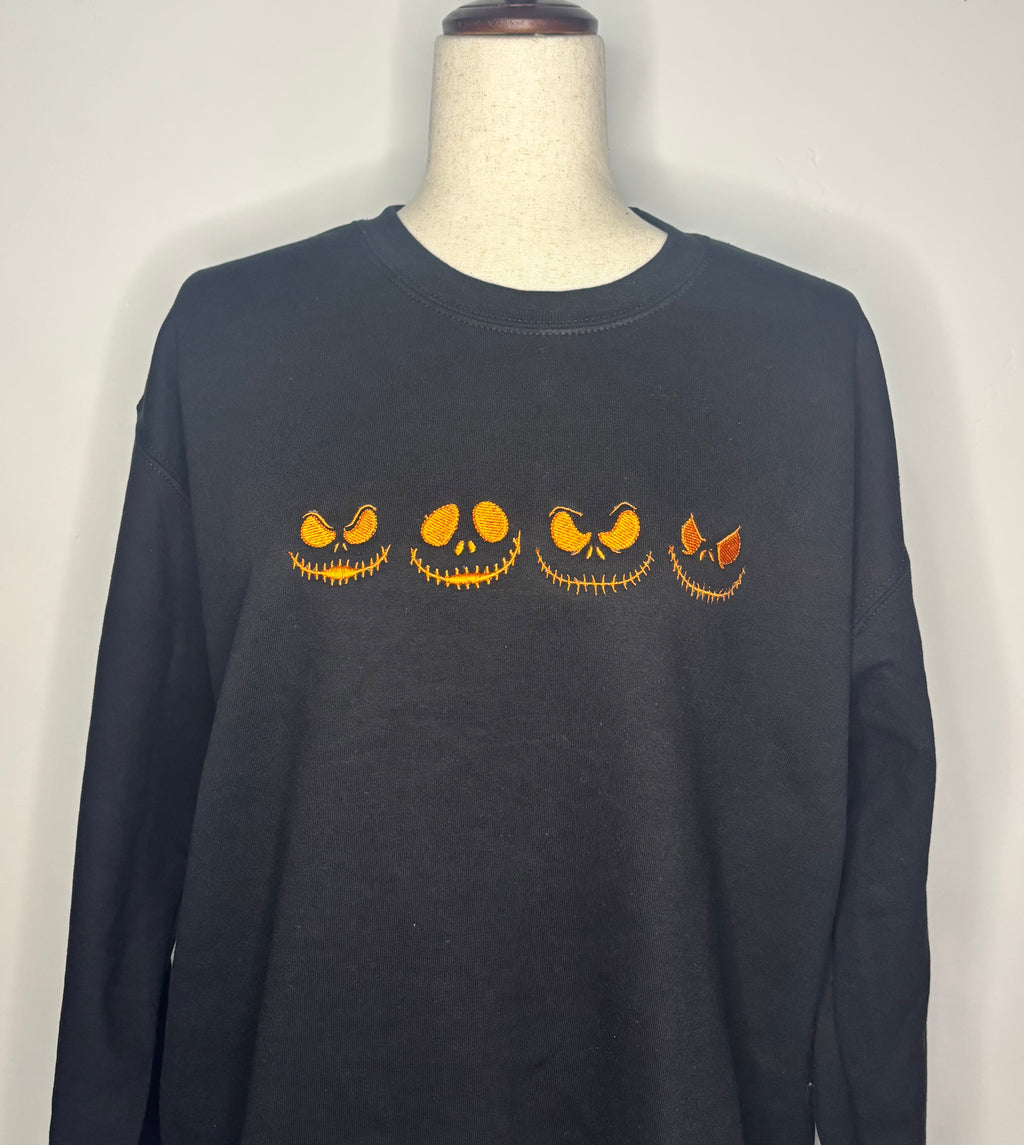Embroidered Jack-O-Lantern Crew Neck Sweatshirt