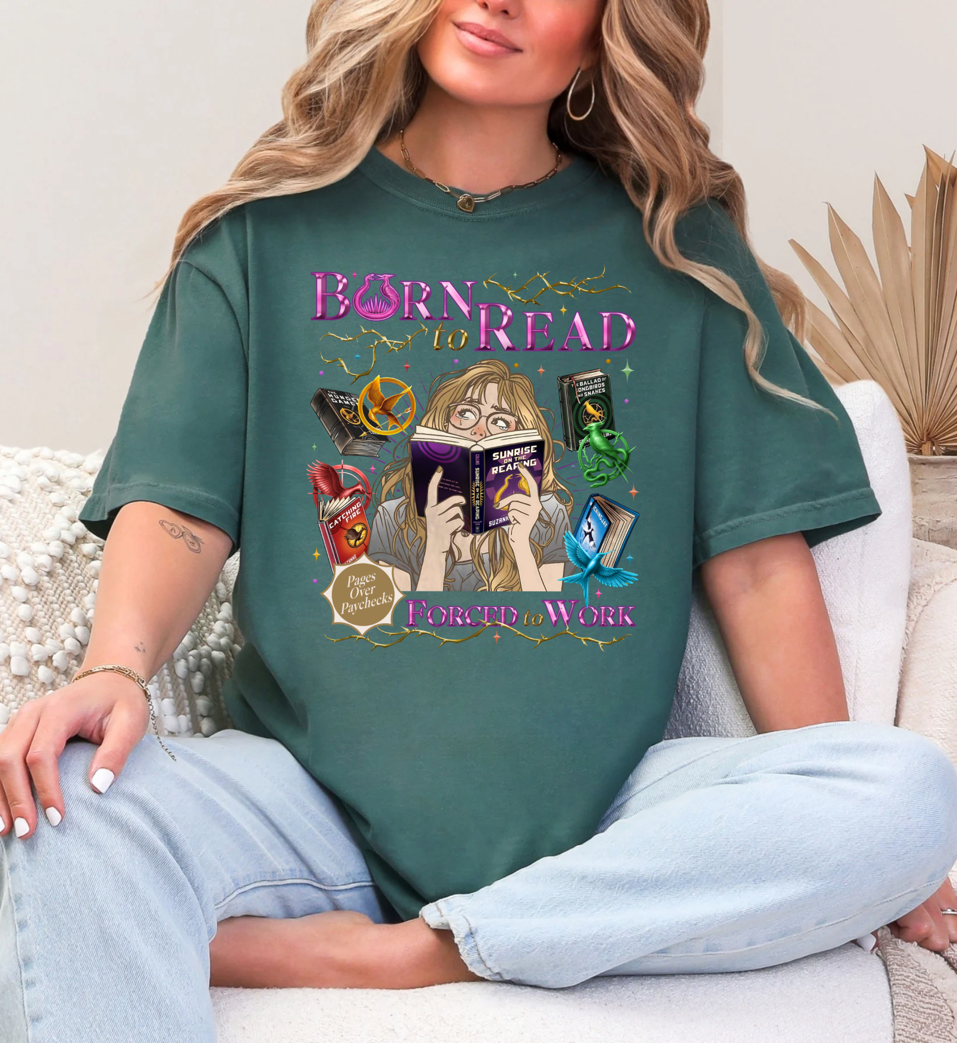 Born to Read Forced to Work - Hunger Games Series - Comfort Colors Bookish Tshirt