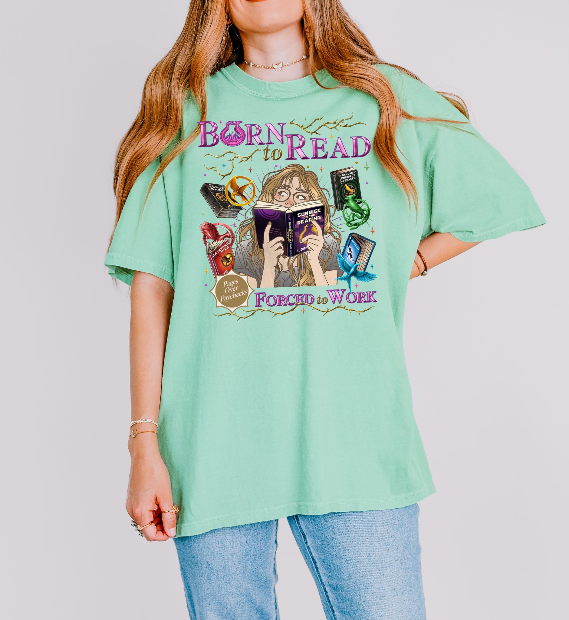 Born to Read Forced to Work - Hunger Games Series - Comfort Colors Bookish Tshirt