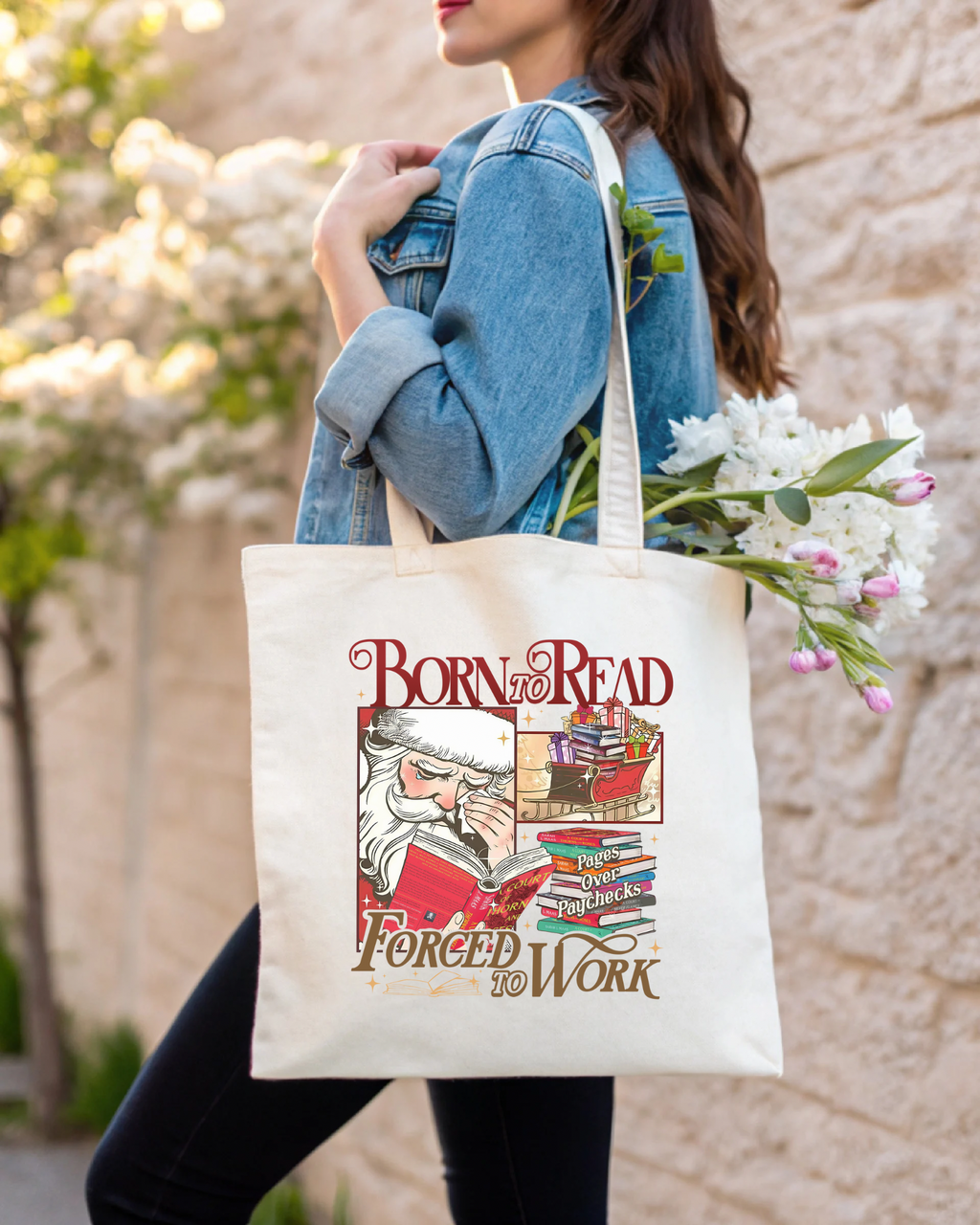 Born to Read Santa Tote Bag