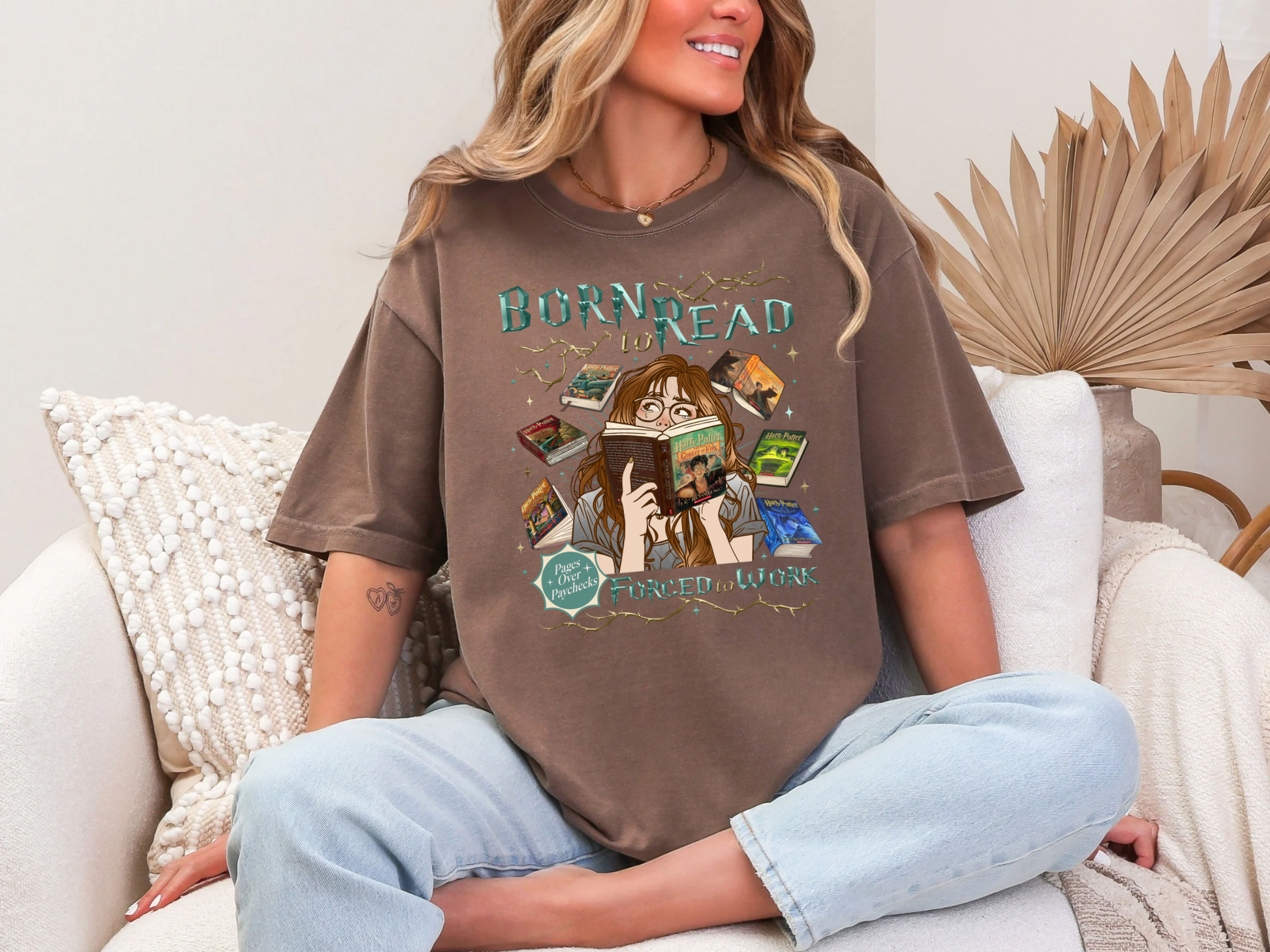 Born to Read Forced to Work - Harry Potter - Comfort Colors Bookish Tshirt